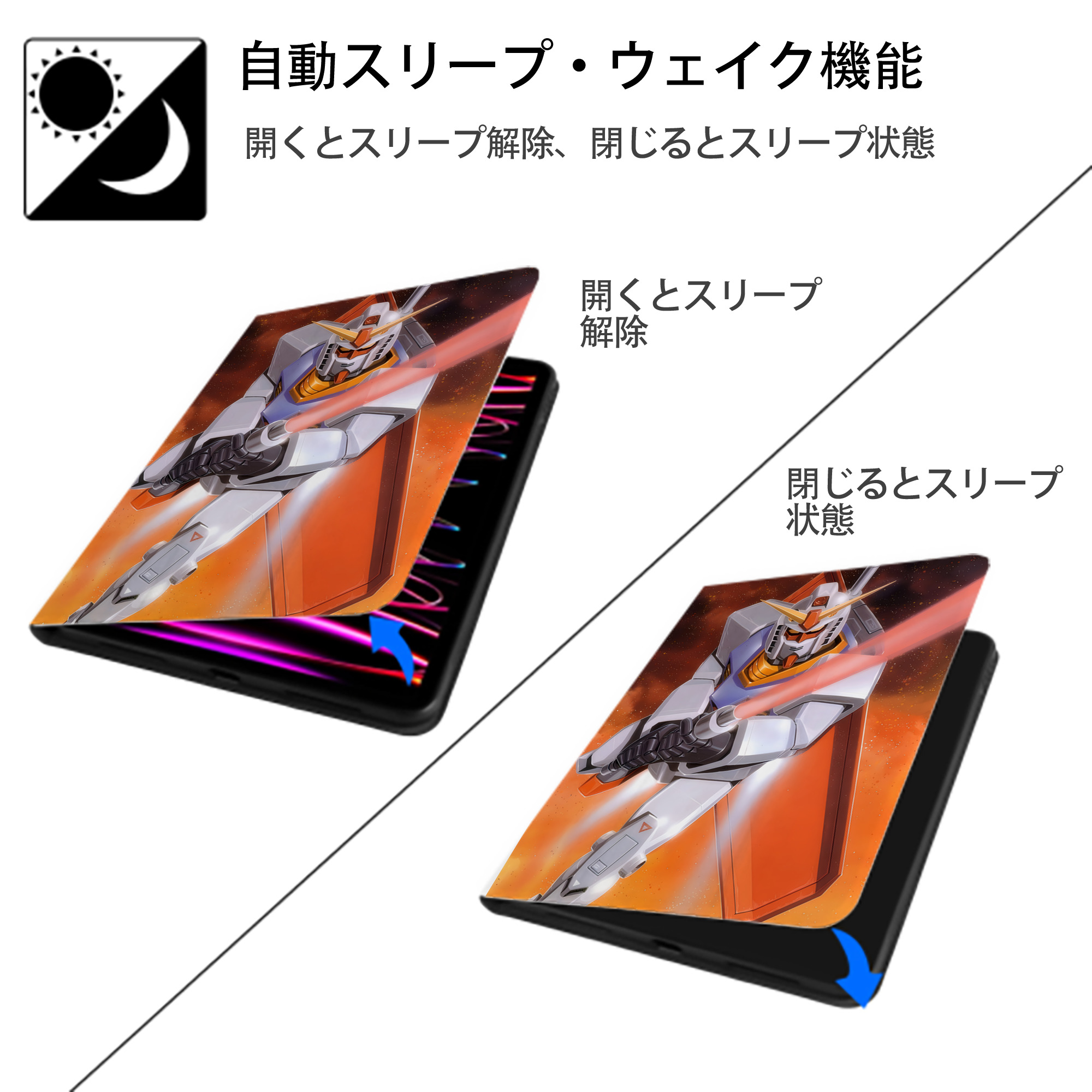 機動戦士ガンダム Mobile Suit Gundam IPad ケース ペン収納付き 三つ折りスタンド PUレザー×シリコン 対応機種9.5/10.5/10.9インチ