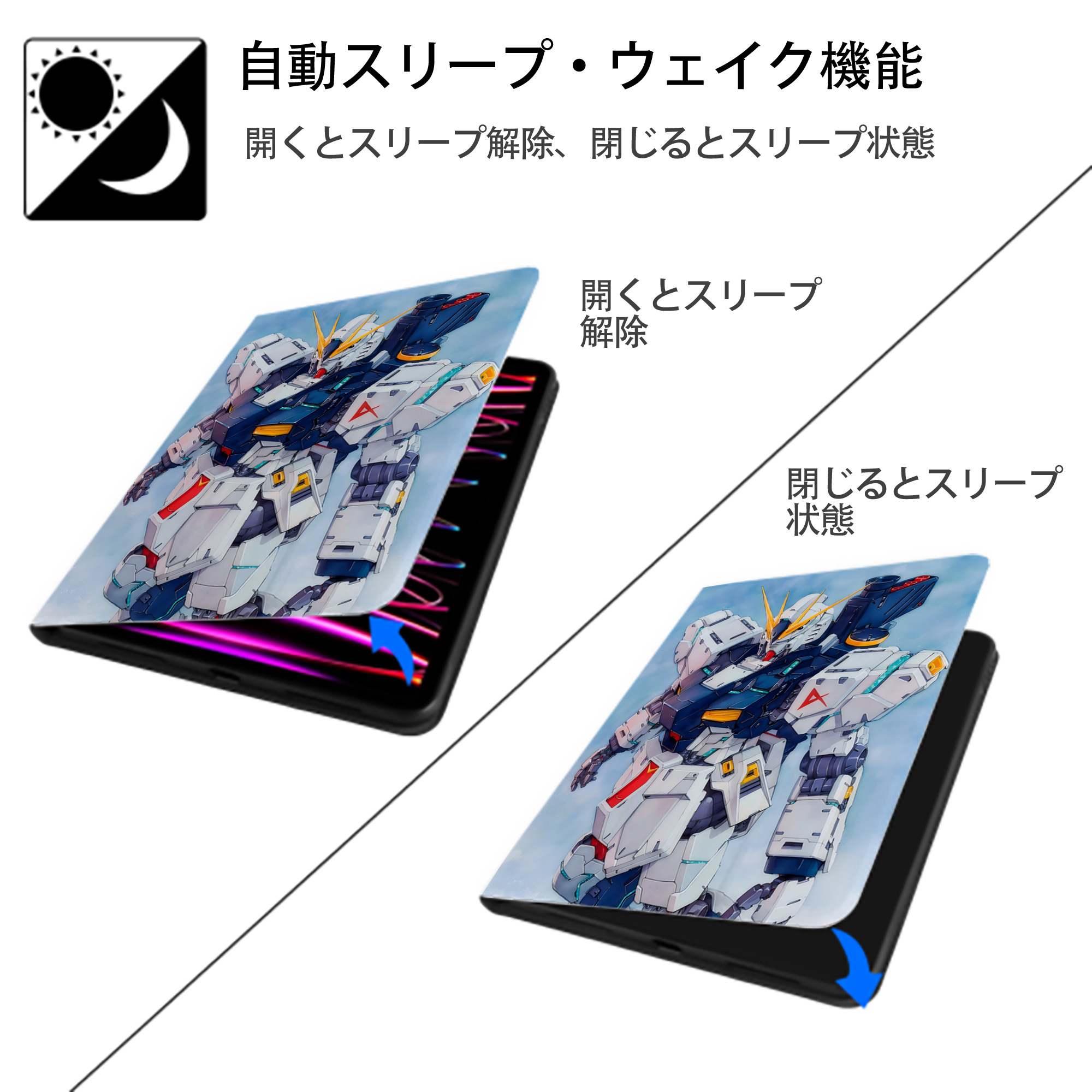 機動戦士ガンダム Mobile Suit Gundam IPad ケース ペン収納付き 三つ折りスタンド PUレザー×シリコン 対応機種9.5/10.5/10.9インチ
