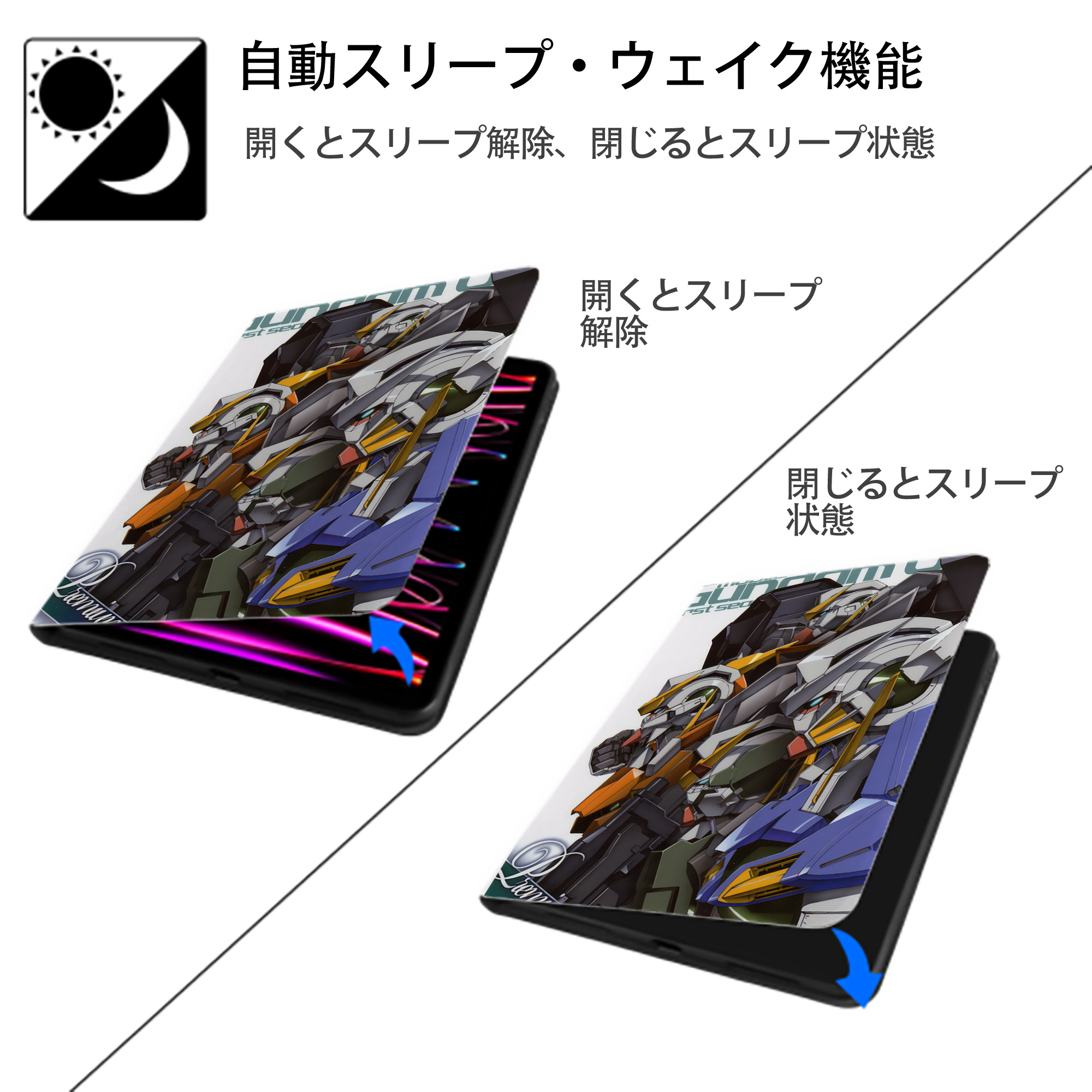機動戦士ガンダム Mobile Suit Gundam IPad ケース ペン収納付き 三つ折りスタンド PUレザー×シリコン 対応機種9.5/10.5/10.9インチ