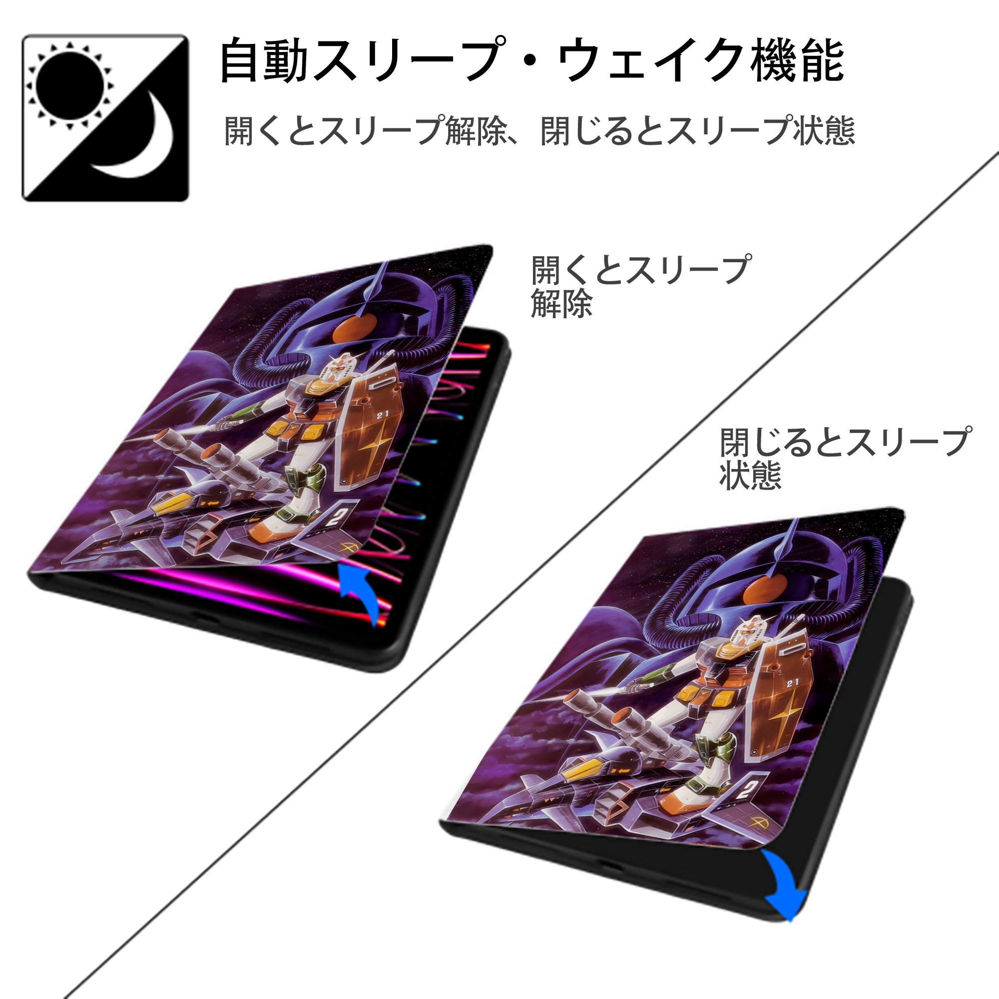 機動戦士ガンダム Mobile Suit Gundam IPad ケース ペン収納付き 三つ折りスタンド PUレザー×シリコン 対応機種9.5/10.5/10.9インチ