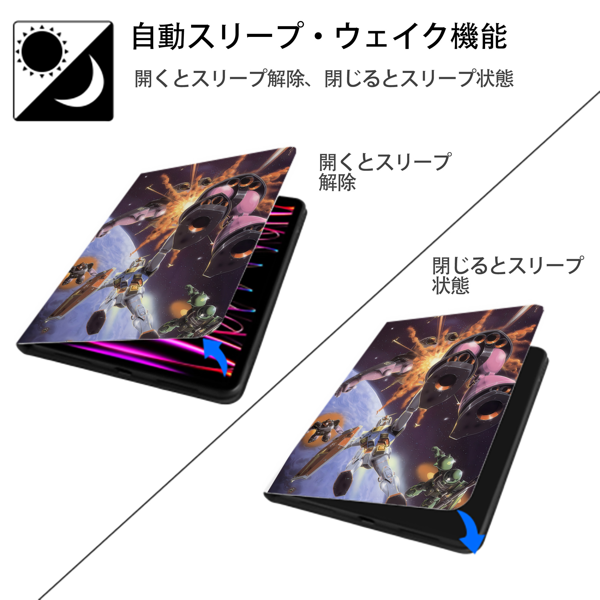 機動戦士ガンダム Mobile Suit Gundam IPad ケース ペン収納付き 三つ折りスタンド PUレザー×シリコン 対応機種9.5/10.5/10.9インチ