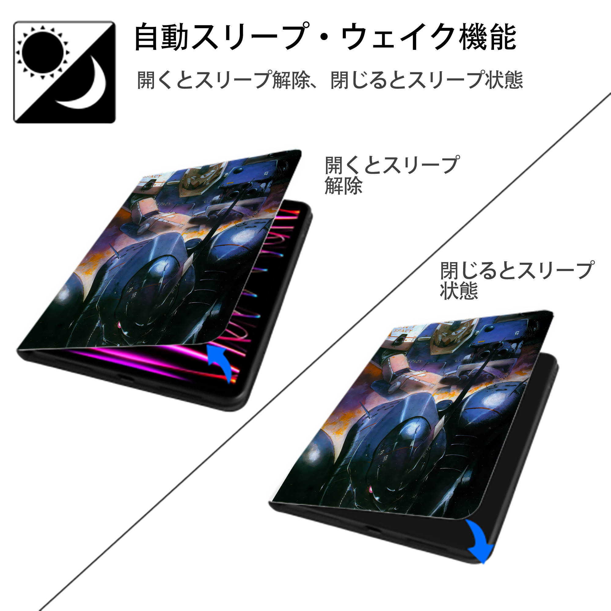 機動戦士ガンダム Mobile Suit Gundam IPad ケース ペン収納付き 三つ折りスタンド PUレザー×シリコン 対応機種9.5/10.5/10.9インチ