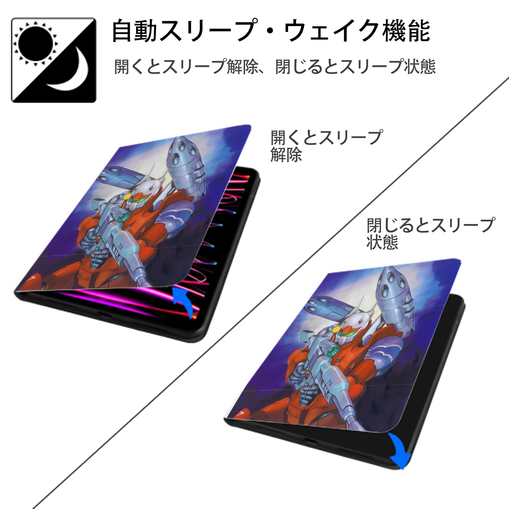 機動戦士ガンダム Mobile Suit Gundam IPad ケース ペン収納付き 三つ折りスタンド PUレザー×シリコン 対応機種9.5/10.5/10.9インチ