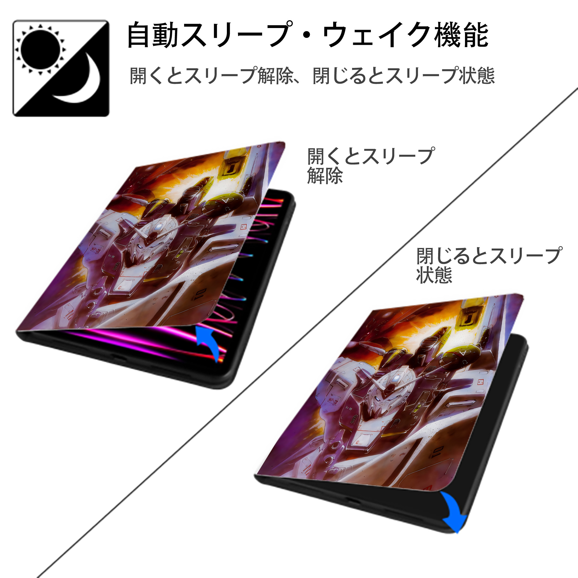 機動戦士ガンダム Mobile Suit Gundam IPad ケース ペン収納付き 三つ折りスタンド PUレザー×シリコン 対応機種9.5/10.5/10.9インチ