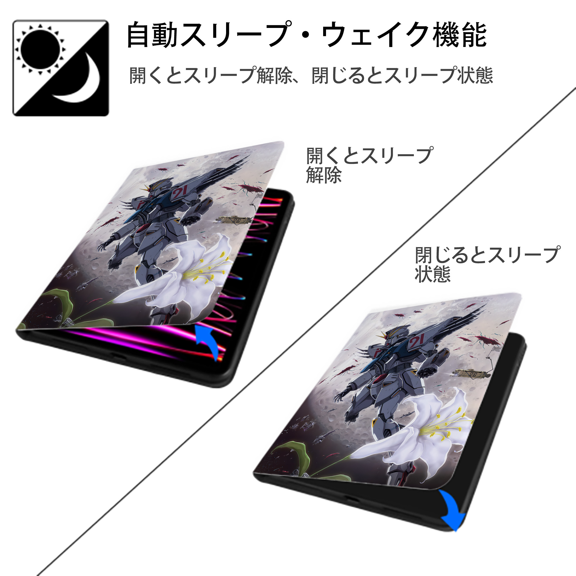 機動戦士ガンダム Mobile Suit Gundam IPad ケース ペン収納付き 三つ折りスタンド PUレザー×シリコン 対応機種9.5/10.5/10.9インチ