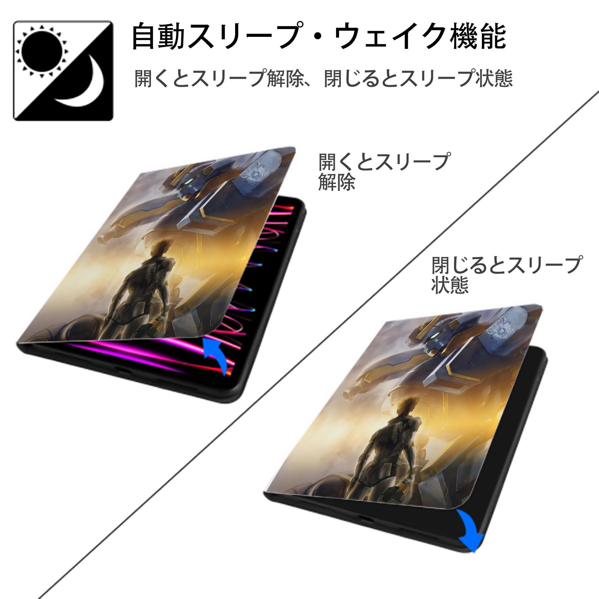 機動戦士ガンダム Mobile Suit Gundam IPad ケース ペン収納付き 三つ折りスタンド PUレザー×シリコン 対応機種9.5/10.5/10.9インチ