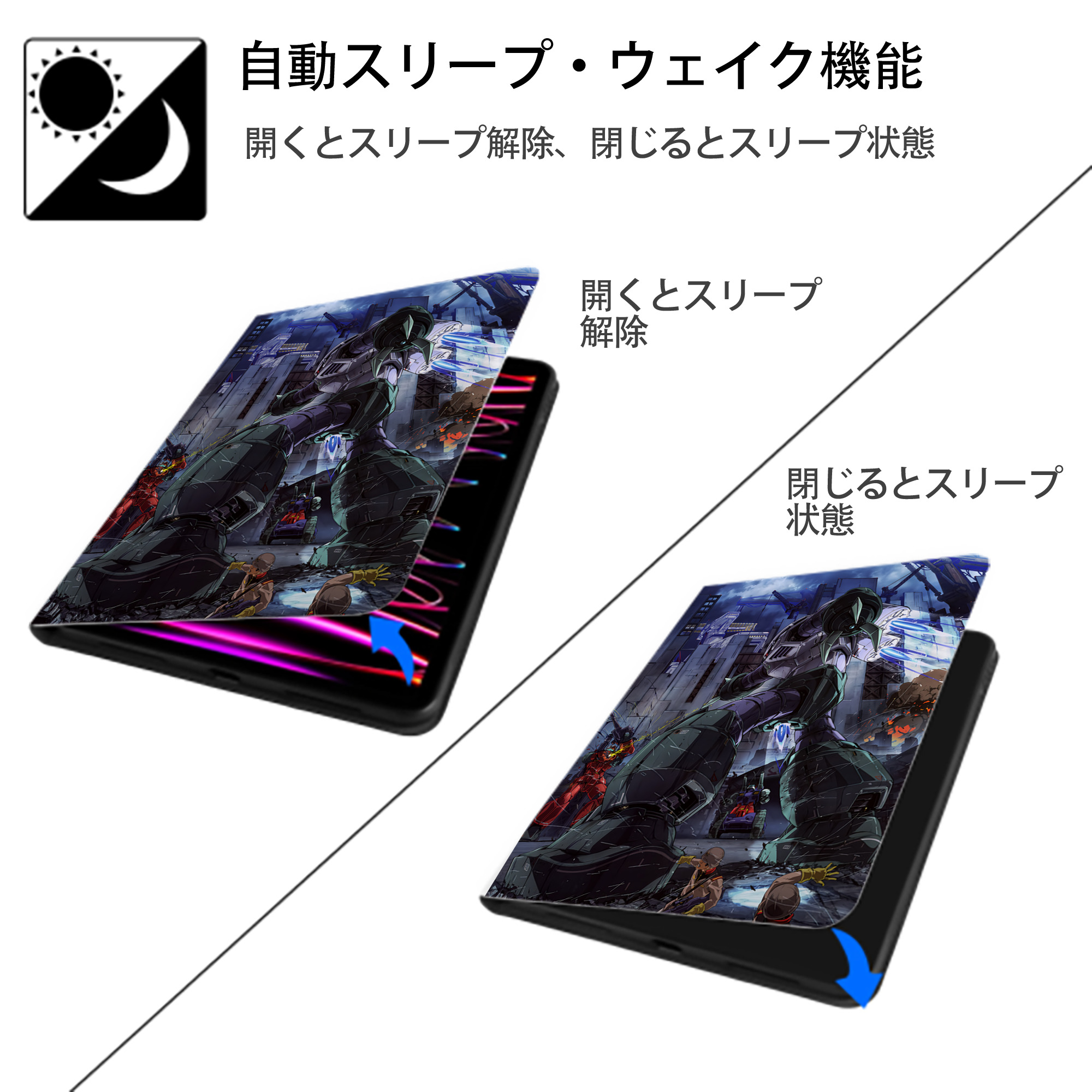 機動戦士ガンダム Mobile Suit Gundam IPad ケース ペン収納付き 三つ折りスタンド PUレザー×シリコン 対応機種9.5/10.5/10.9インチ