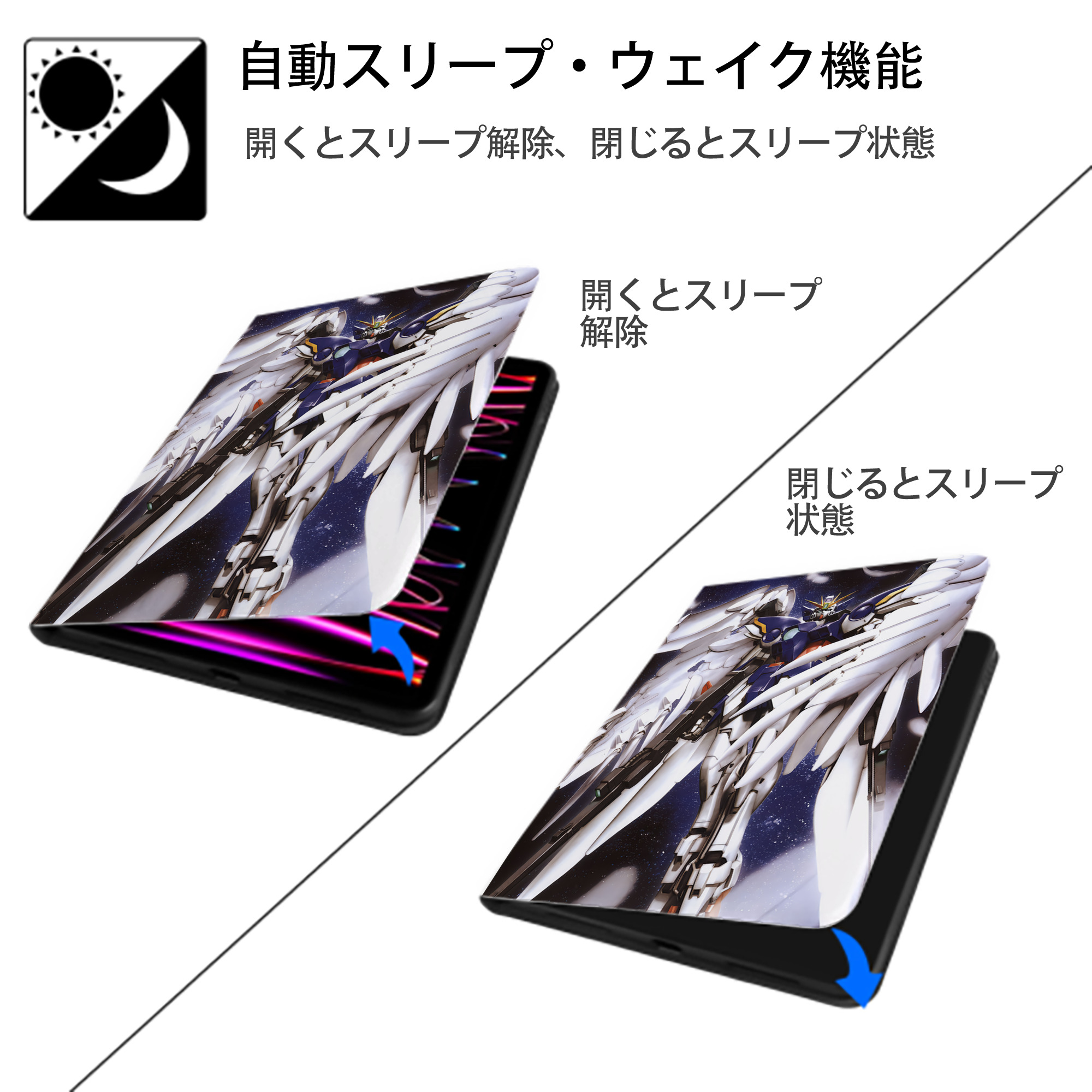 機動戦士ガンダム Mobile Suit Gundam IPad ケース ペン収納付き 三つ折りスタンド PUレザー×シリコン 対応機種9.5/10.5/10.9インチ