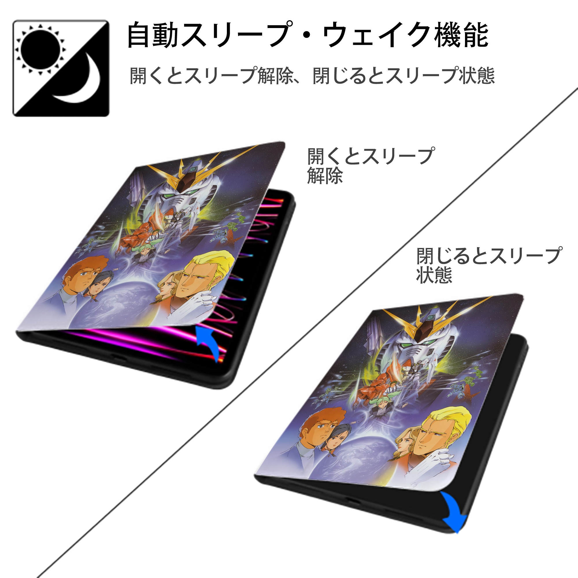 機動戦士ガンダム Mobile Suit Gundam IPad ケース ペン収納付き 三つ折りスタンド PUレザー×シリコン 対応機種9.5/10.5/10.9インチ