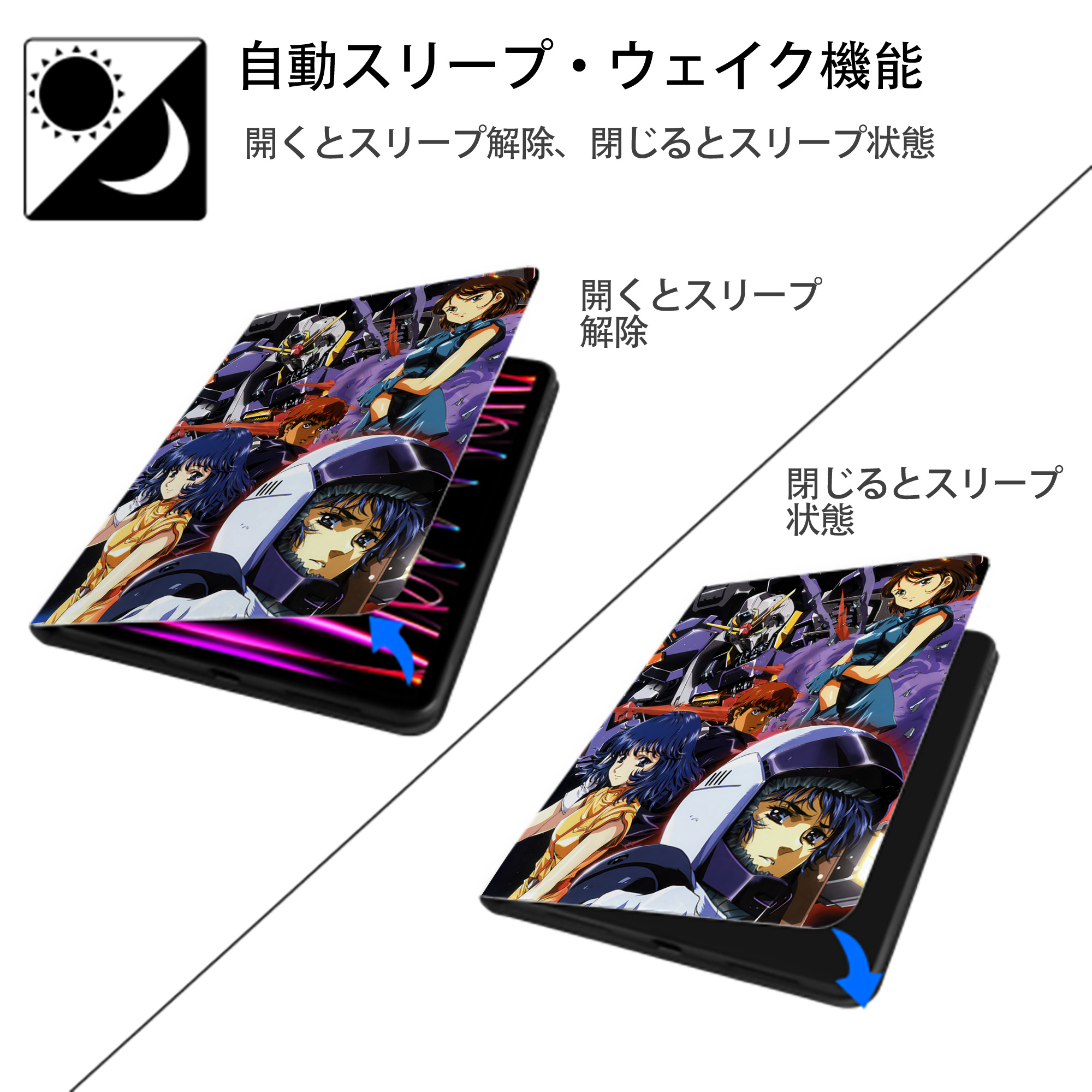 機動戦士ガンダム Mobile Suit Gundam IPad ケース ペン収納付き 三つ折りスタンド PUレザー×シリコン 対応機種9.5/10.5/10.9インチ