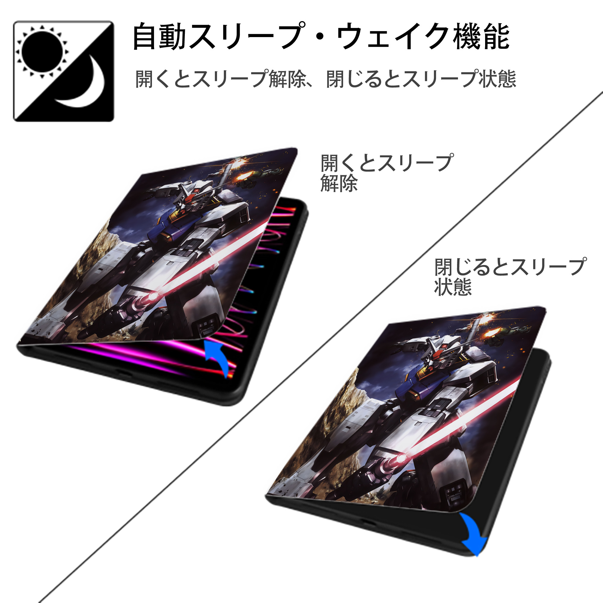 機動戦士ガンダム Mobile Suit Gundam IPad ケース ペン収納付き 三つ折りスタンド PUレザー×シリコン 対応機種9.5/10.5/10.9インチ