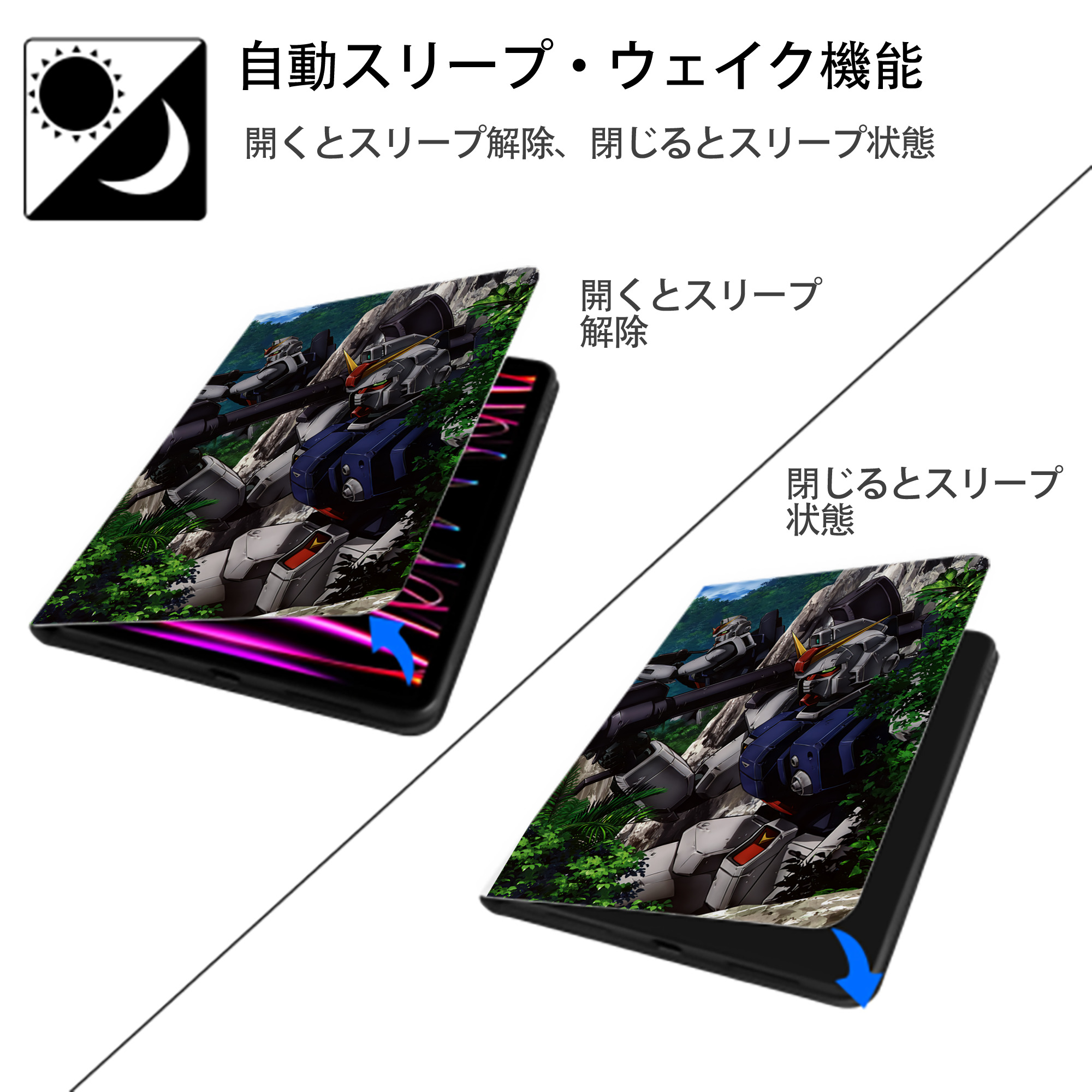 機動戦士ガンダム Mobile Suit Gundam IPad ケース ペン収納付き 三つ折りスタンド PUレザー×シリコン 対応機種9.5/10.5/10.9インチ