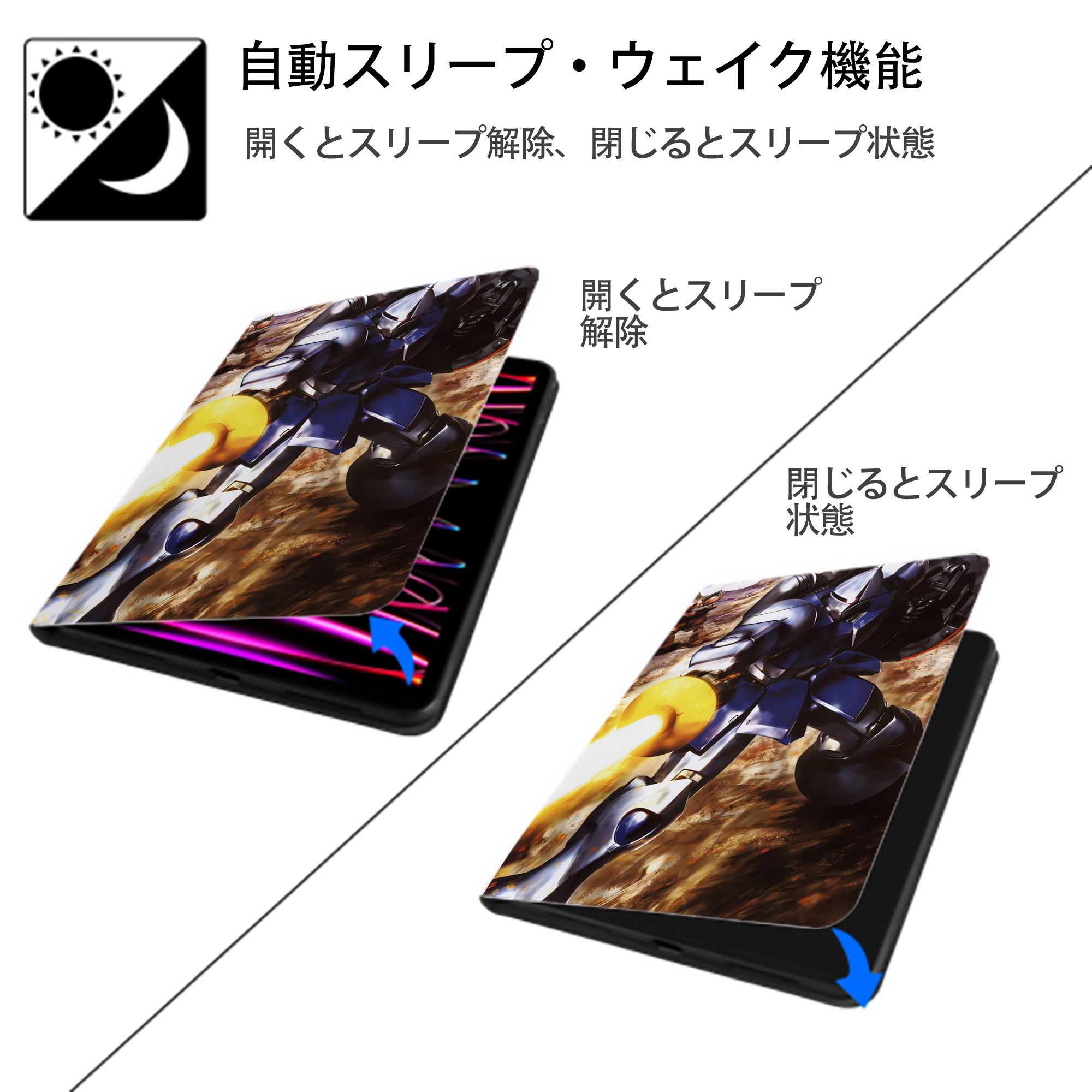 機動戦士ガンダム Mobile Suit Gundam IPad ケース ペン収納付き 三つ折りスタンド PUレザー×シリコン 対応機種9.5/10.5/10.9インチ