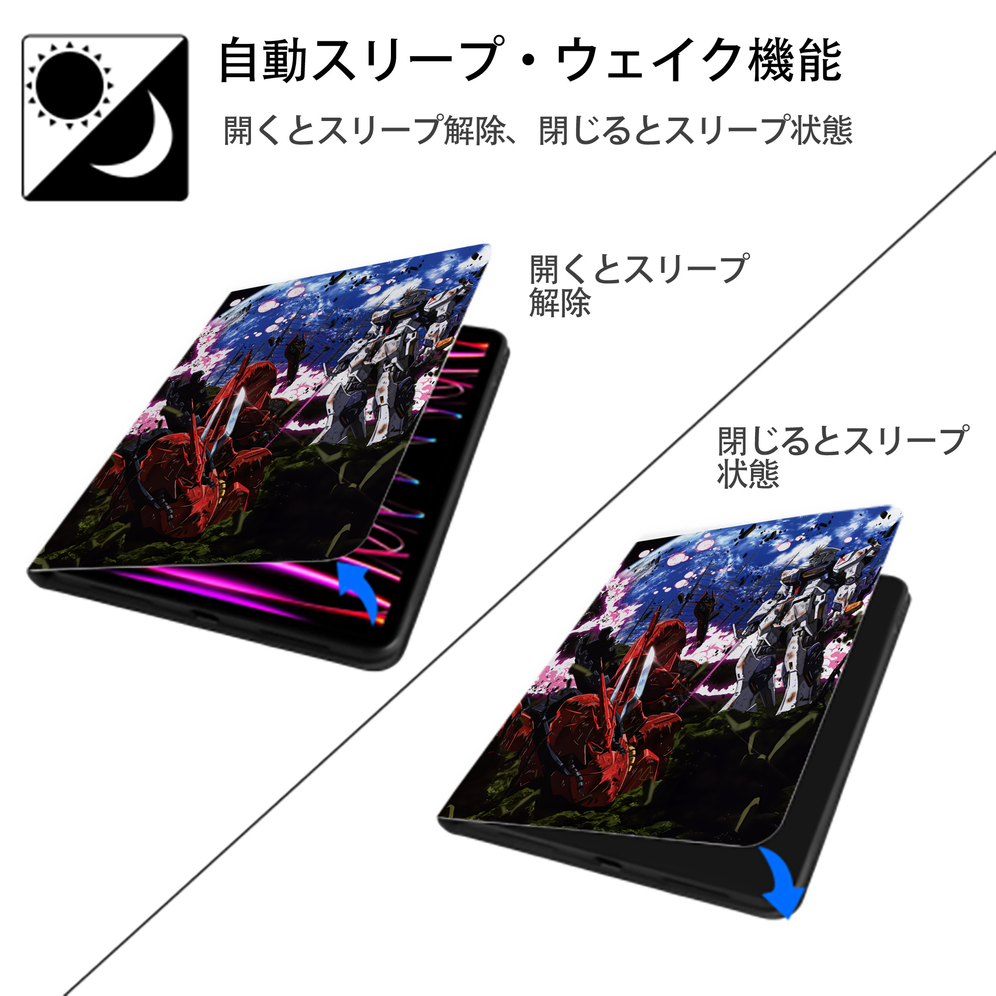 機動戦士ガンダム Mobile Suit Gundam IPad ケース ペン収納付き 三つ折りスタンド PUレザー×シリコン 対応機種9.5/10.5/10.9インチ