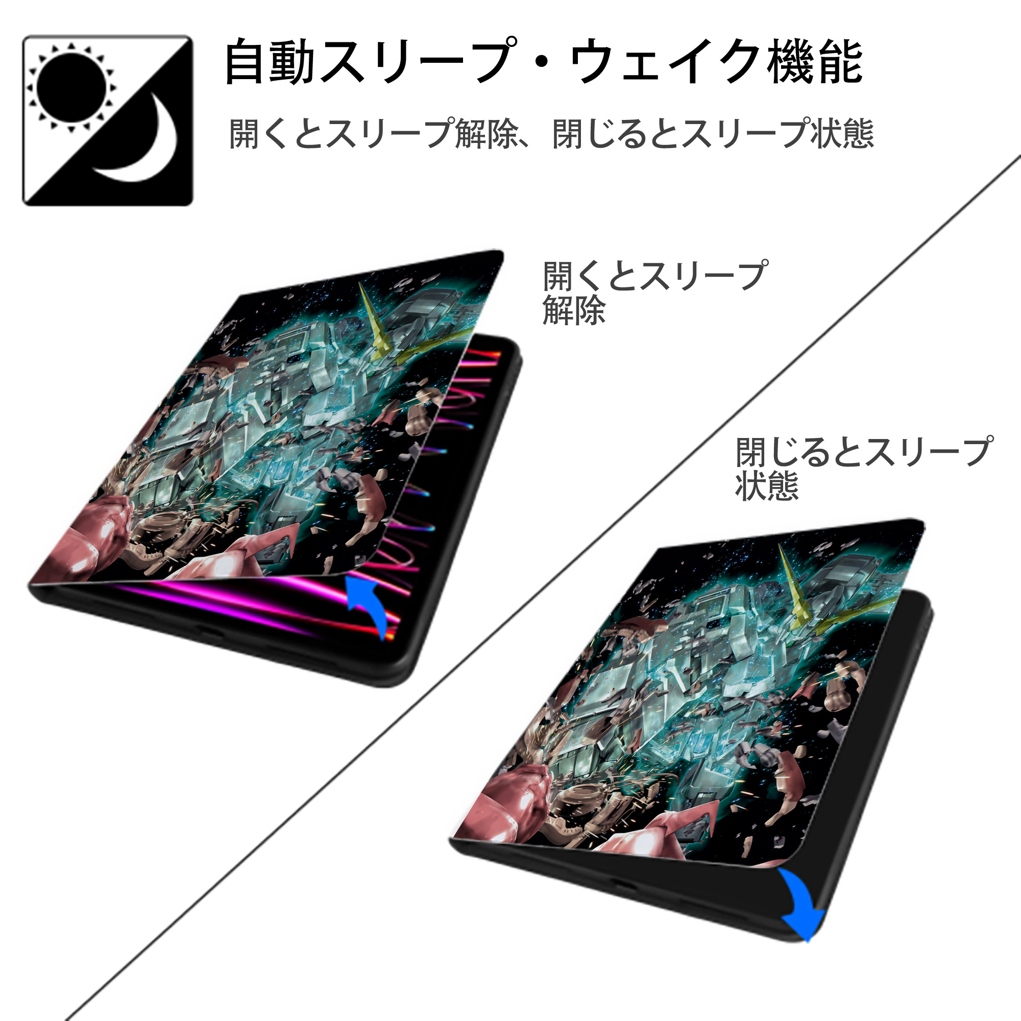 機動戦士ガンダム Mobile Suit Gundam IPad ケース ペン収納付き 三つ折りスタンド PUレザー×シリコン 対応機種9.5/10.5/10.9インチ