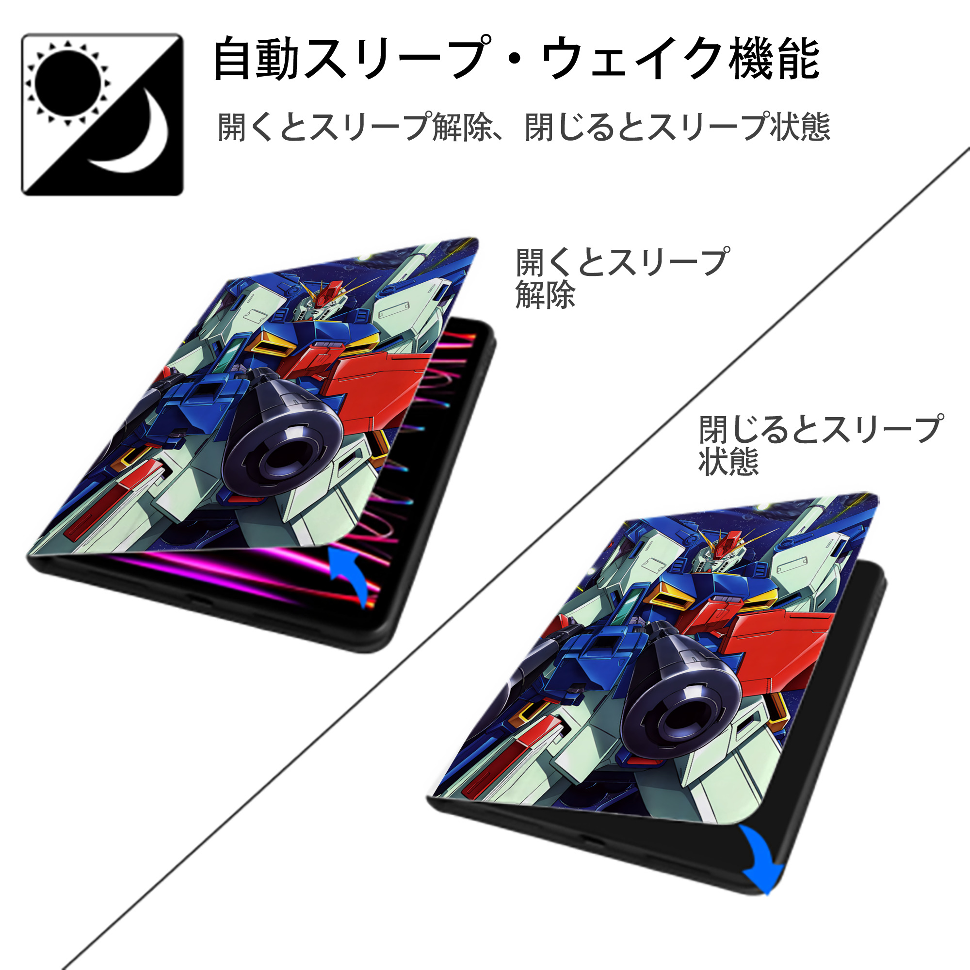 機動戦士ガンダム Mobile Suit Gundam IPad ケース ペン収納付き 三つ折りスタンド PUレザー×シリコン 対応機種9.5/10.5/10.9インチ