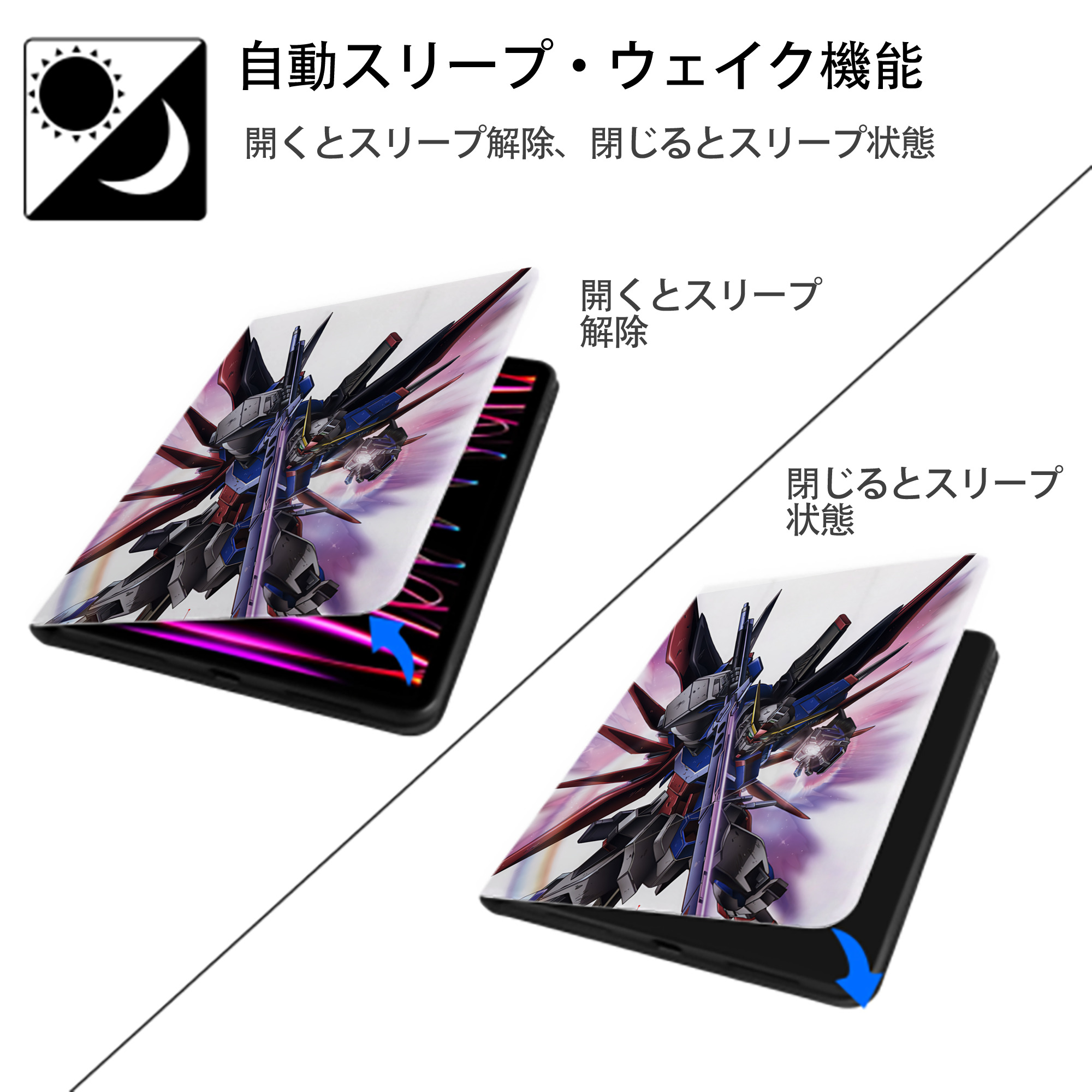 機動戦士ガンダム Mobile Suit Gundam IPad ケース ペン収納付き 三つ折りスタンド PUレザー×シリコン 対応機種9.5/10.5/10.9インチ