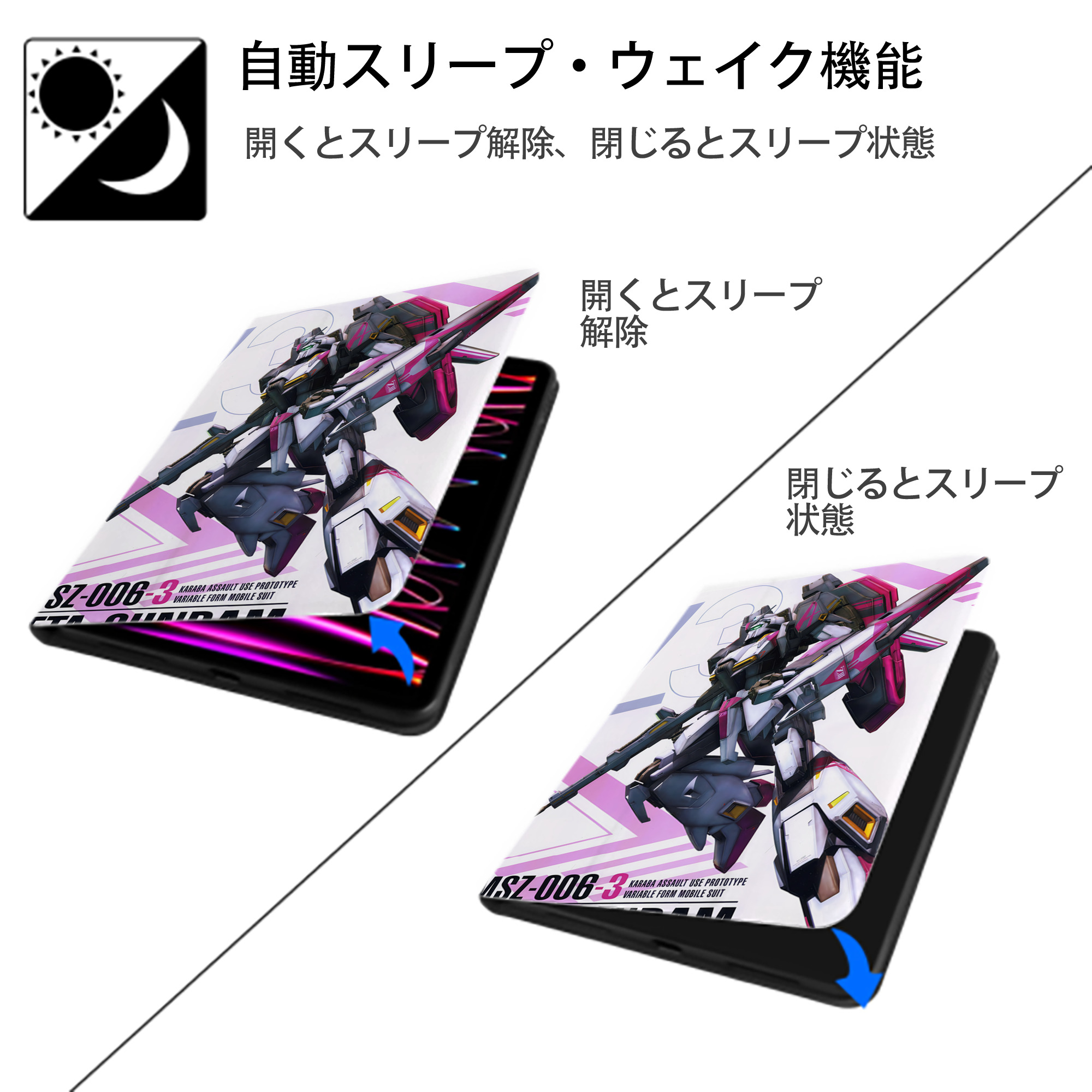機動戦士ガンダム Mobile Suit Gundam IPad ケース ペン収納付き 三つ折りスタンド PUレザー×シリコン 対応機種9.5/10.5/10.9インチ