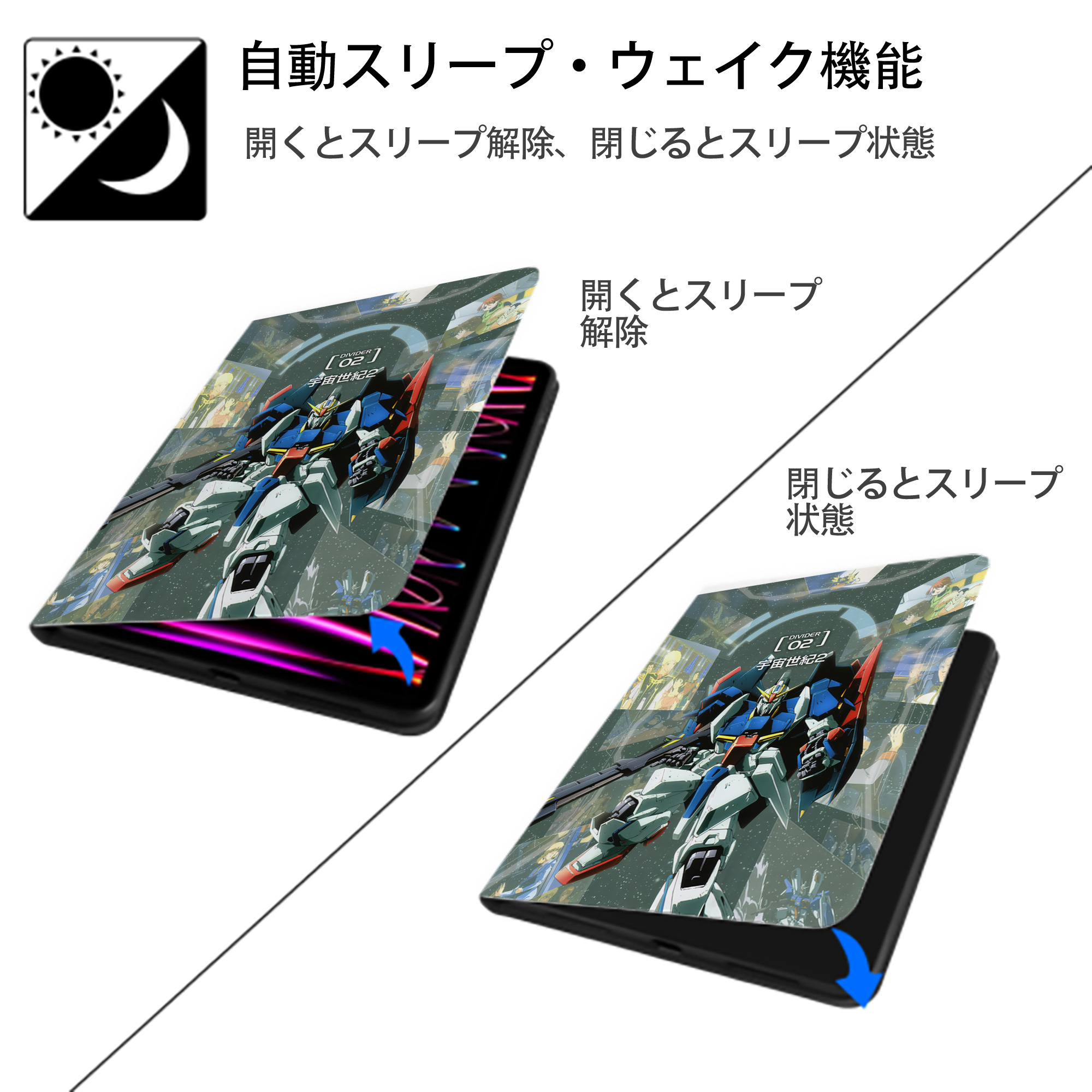 機動戦士ガンダム Mobile Suit Gundam IPad ケース ペン収納付き 三つ折りスタンド PUレザー×シリコン 対応機種9.5/10.5/10.9インチ