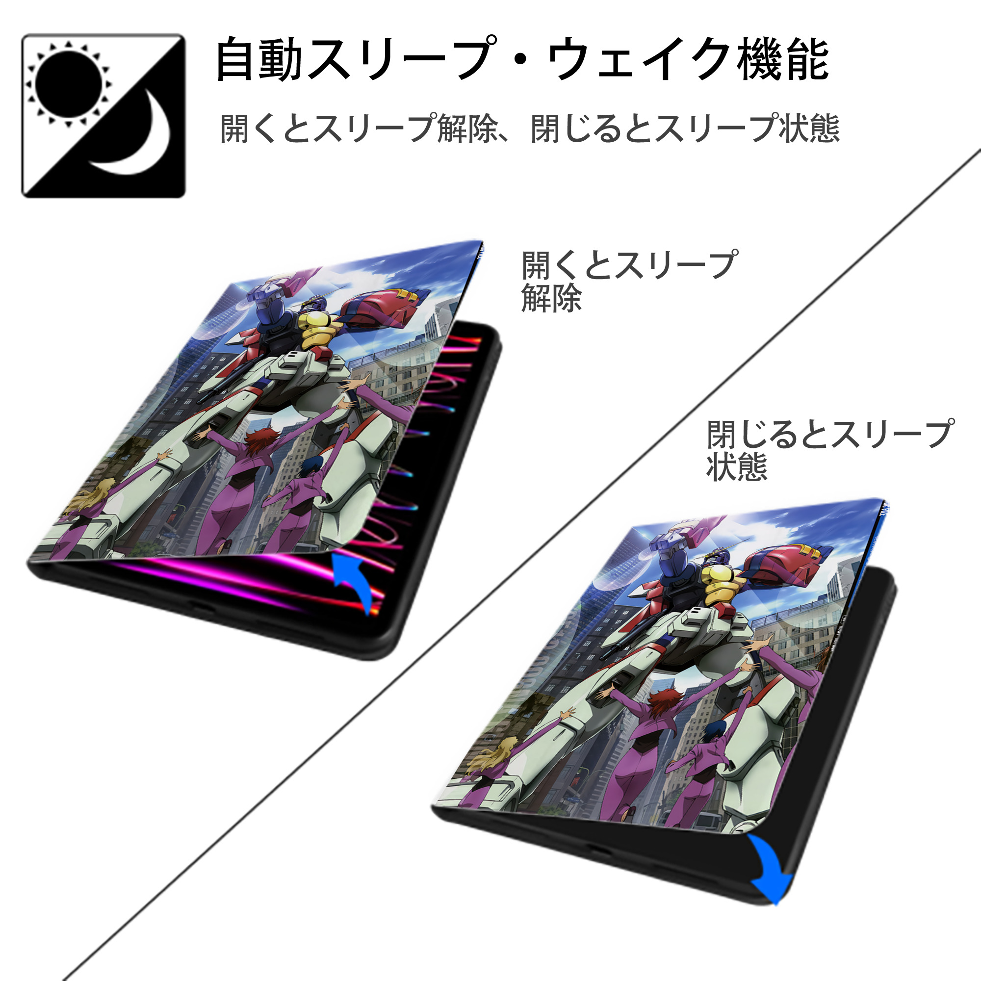 機動戦士ガンダム Mobile Suit Gundam IPad ケース ペン収納付き 三つ折りスタンド PUレザー×シリコン 対応機種9.5/10.5/10.9インチ