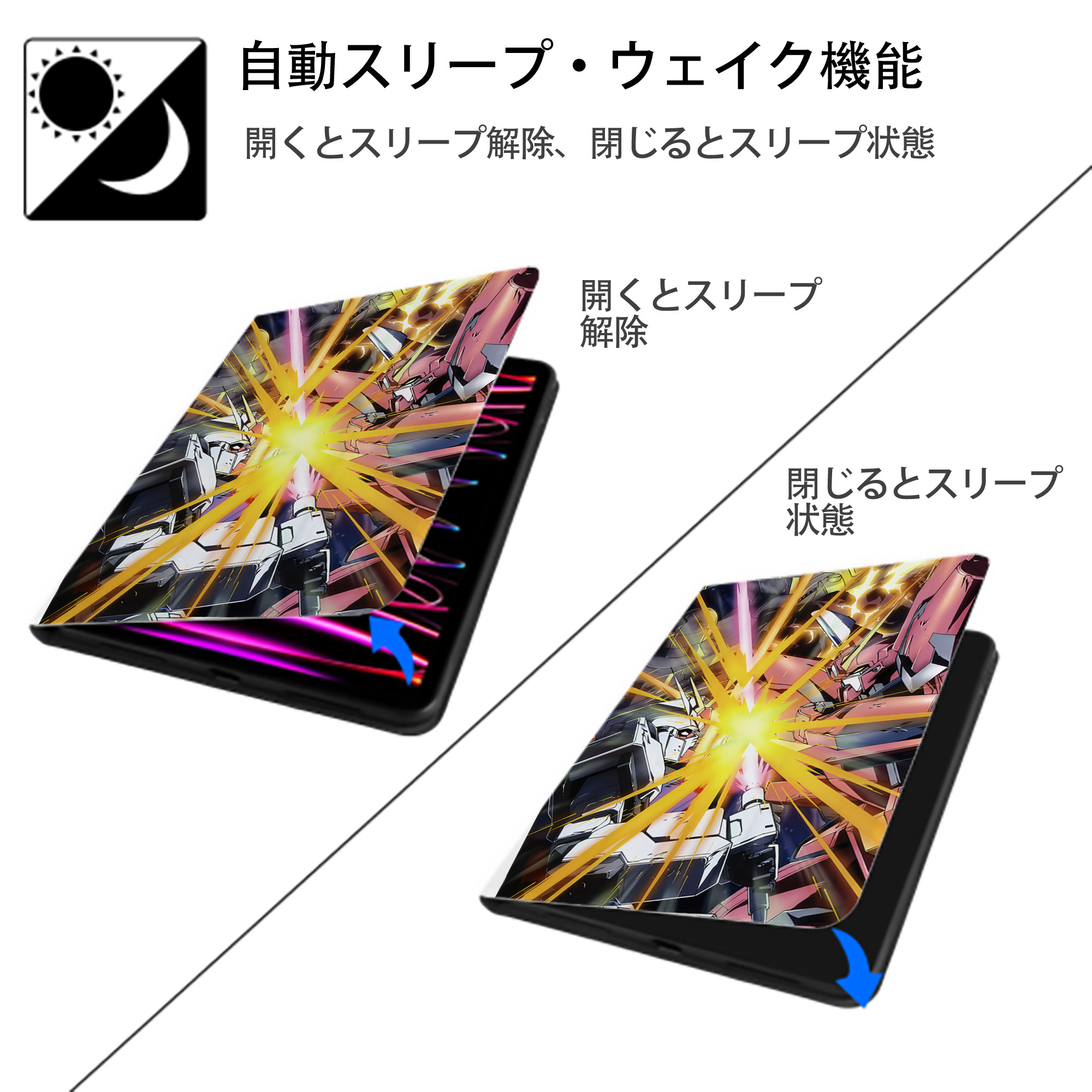 機動戦士ガンダム Mobile Suit Gundam IPad ケース ペン収納付き 三つ折りスタンド PUレザー×シリコン 対応機種9.5/10.5/10.9インチ