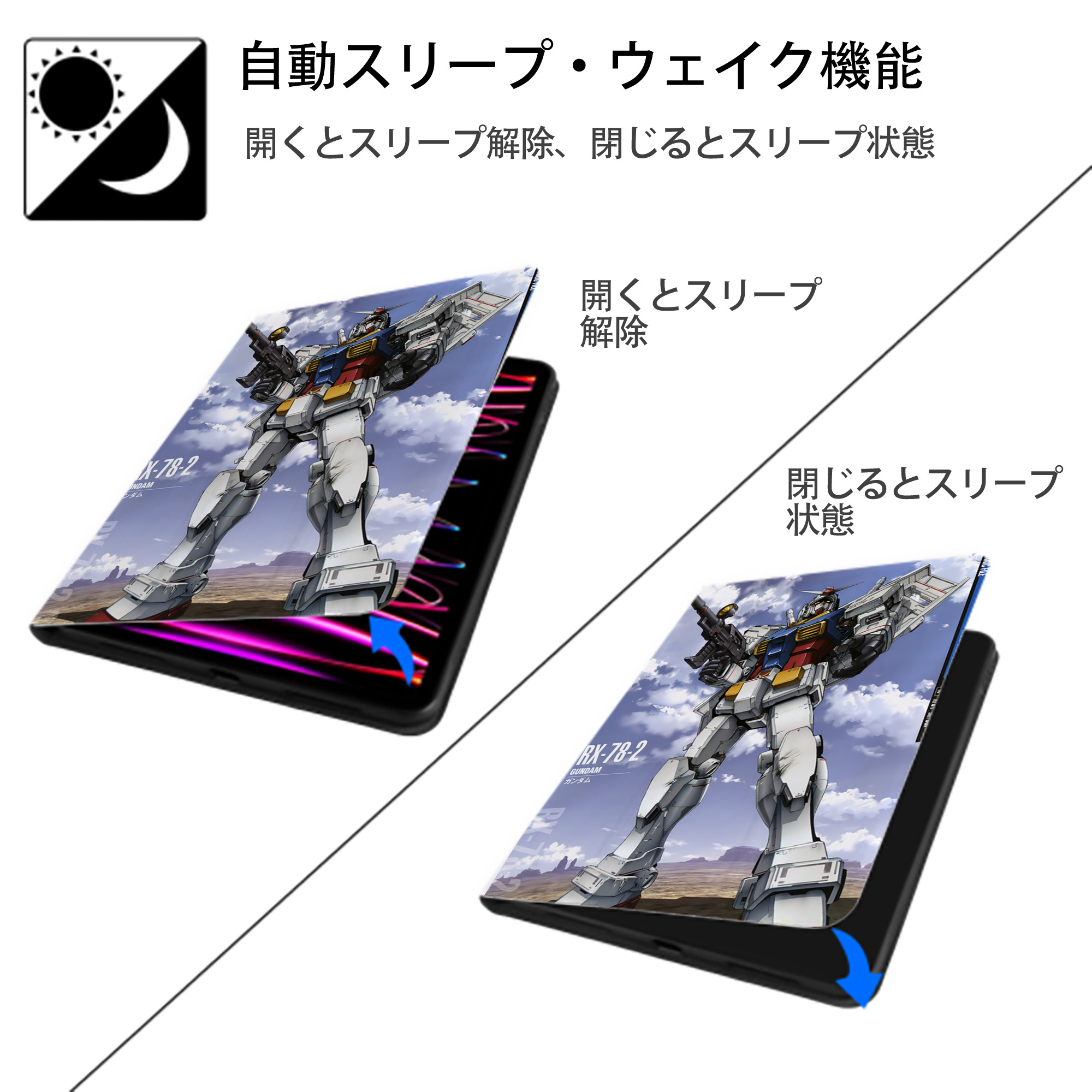 機動戦士ガンダム Mobile Suit Gundam IPad ケース ペン収納付き 三つ折りスタンド PUレザー×シリコン 対応機種9.5/10.5/10.9インチ