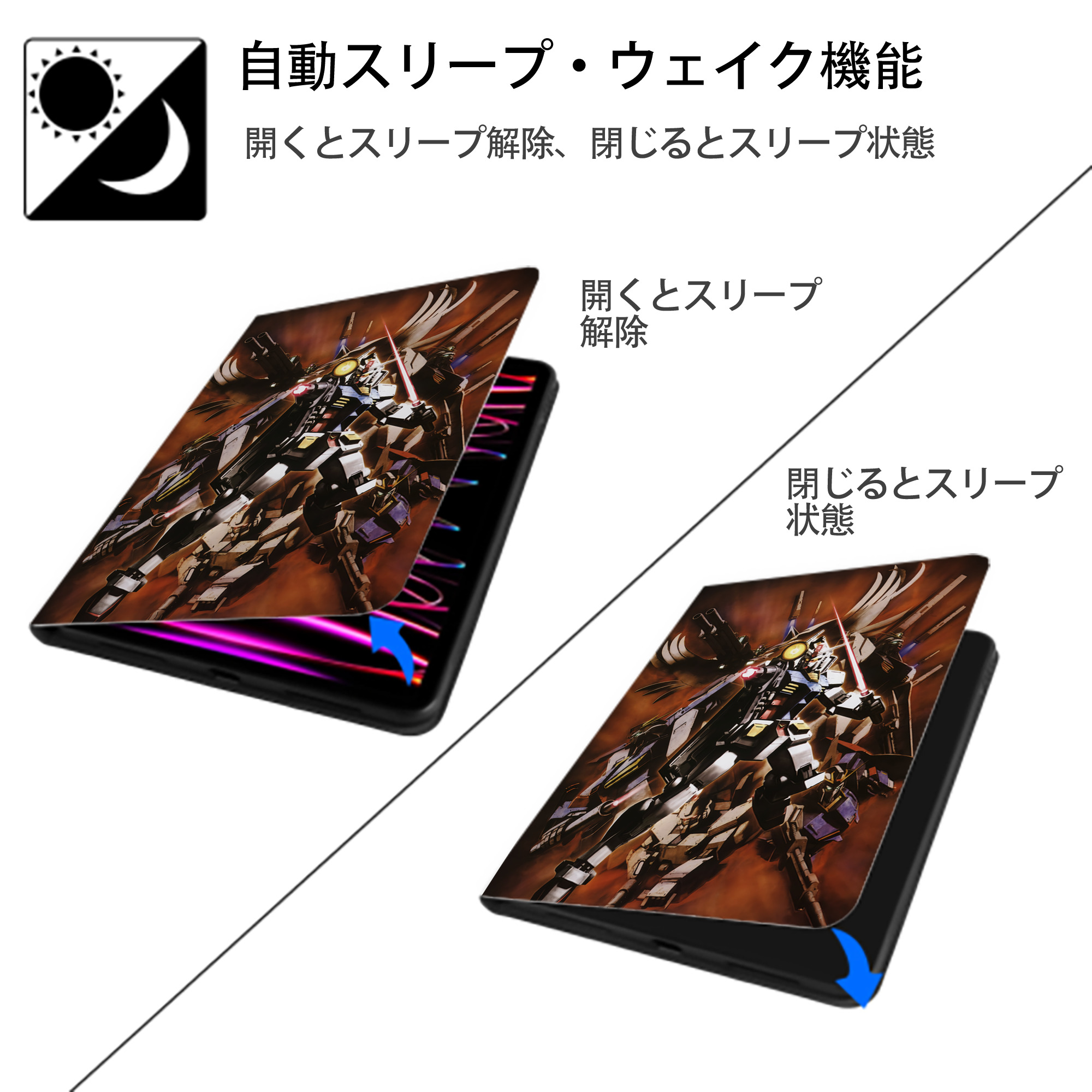 機動戦士ガンダム Mobile Suit Gundam IPad ケース ペン収納付き 三つ折りスタンド PUレザー×シリコン 対応機種9.5/10.5/10.9インチ
