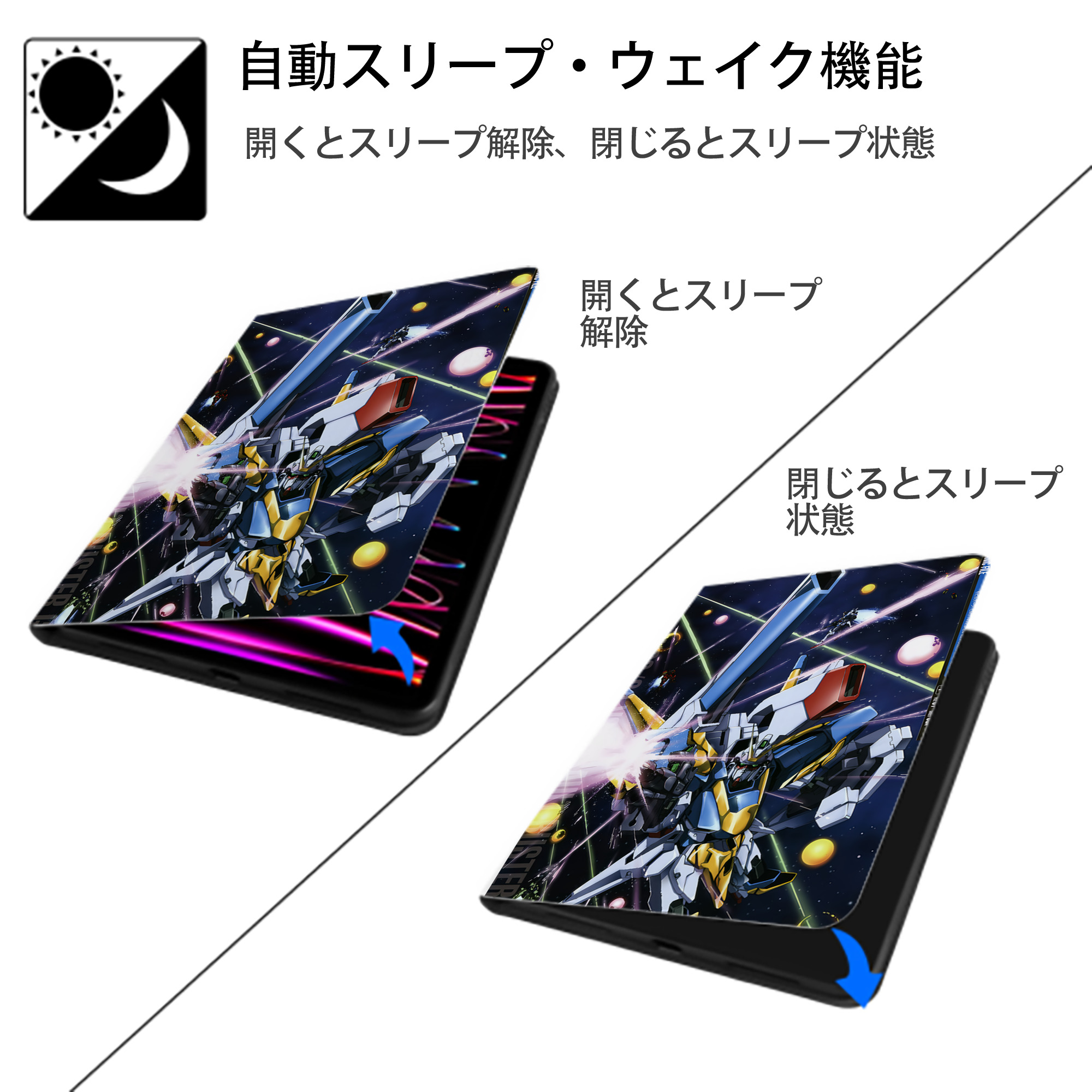 機動戦士ガンダム Mobile Suit Gundam IPad ケース ペン収納付き 三つ折りスタンド PUレザー×シリコン 対応機種9.5/10.5/10.9インチ