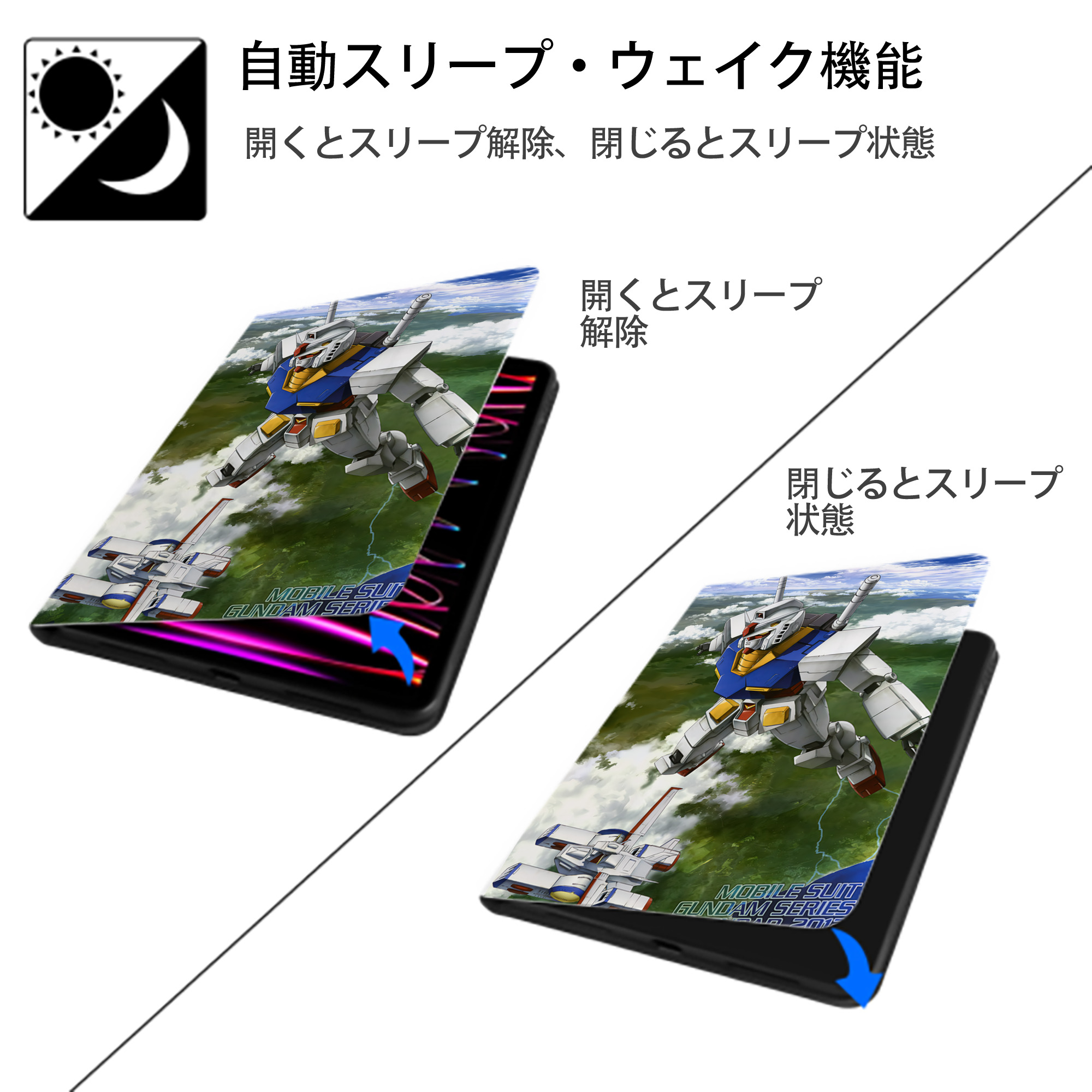 機動戦士ガンダム Mobile Suit Gundam IPad ケース ペン収納付き 三つ折りスタンド PUレザー×シリコン 対応機種9.5/10.5/10.9インチ
