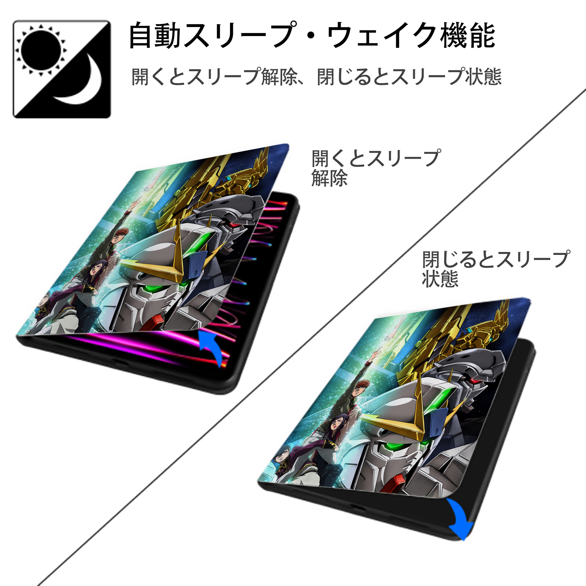 機動戦士ガンダム Mobile Suit Gundam IPad ケース ペン収納付き 三つ折りスタンド PUレザー×シリコン 対応機種9.5/10.5/10.9インチ