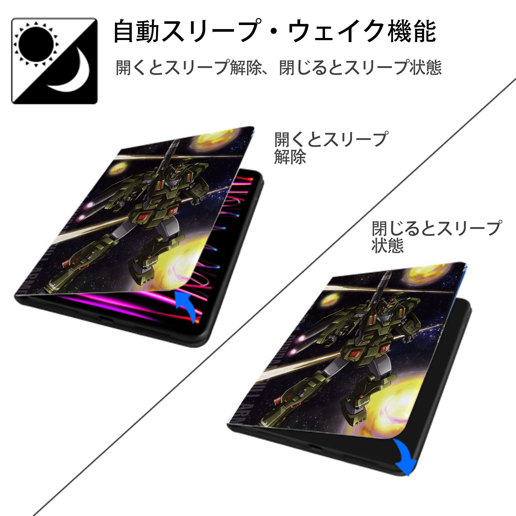 機動戦士ガンダム Mobile Suit Gundam IPad ケース ペン収納付き 三つ折りスタンド PUレザー×シリコン 対応機種9.5/10.5/10.9インチ