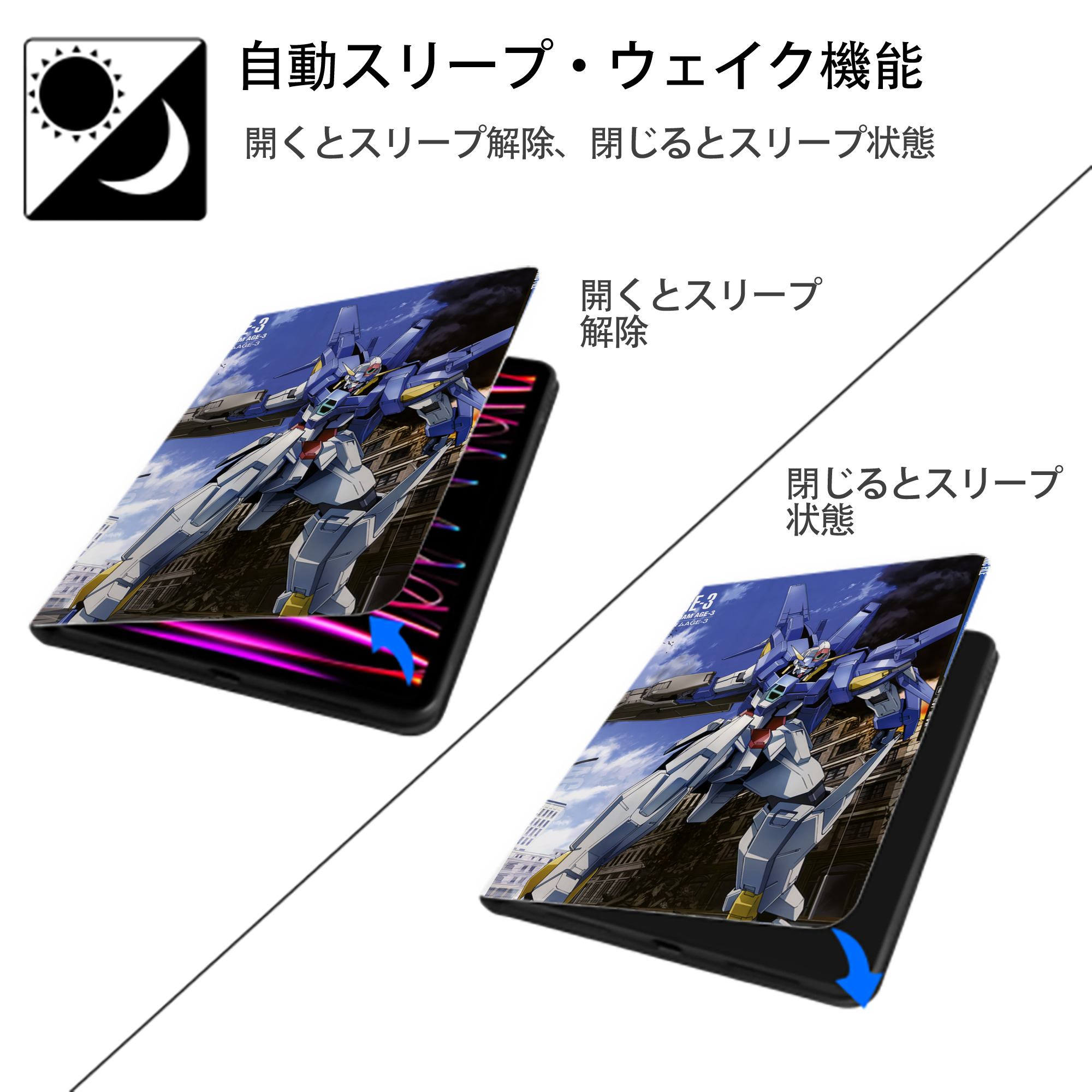 機動戦士ガンダム Mobile Suit Gundam IPad ケース ペン収納付き 三つ折りスタンド PUレザー×シリコン 対応機種9.5/10.5/10.9インチ