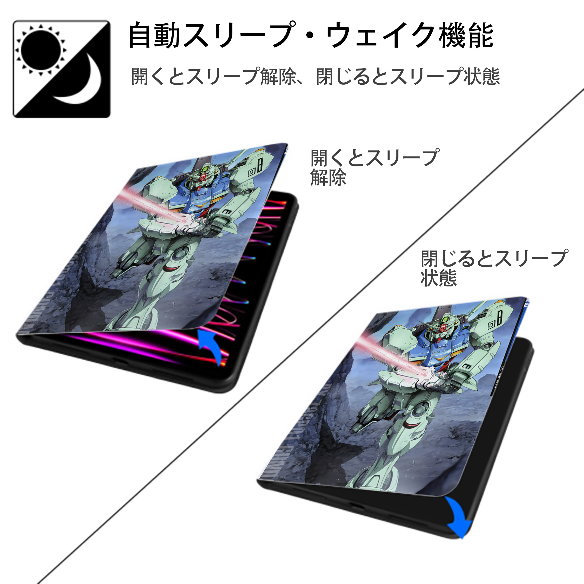 機動戦士ガンダム Mobile Suit Gundam IPad ケース ペン収納付き 三つ折りスタンド PUレザー×シリコン 対応機種9.5/10.5/10.9インチ