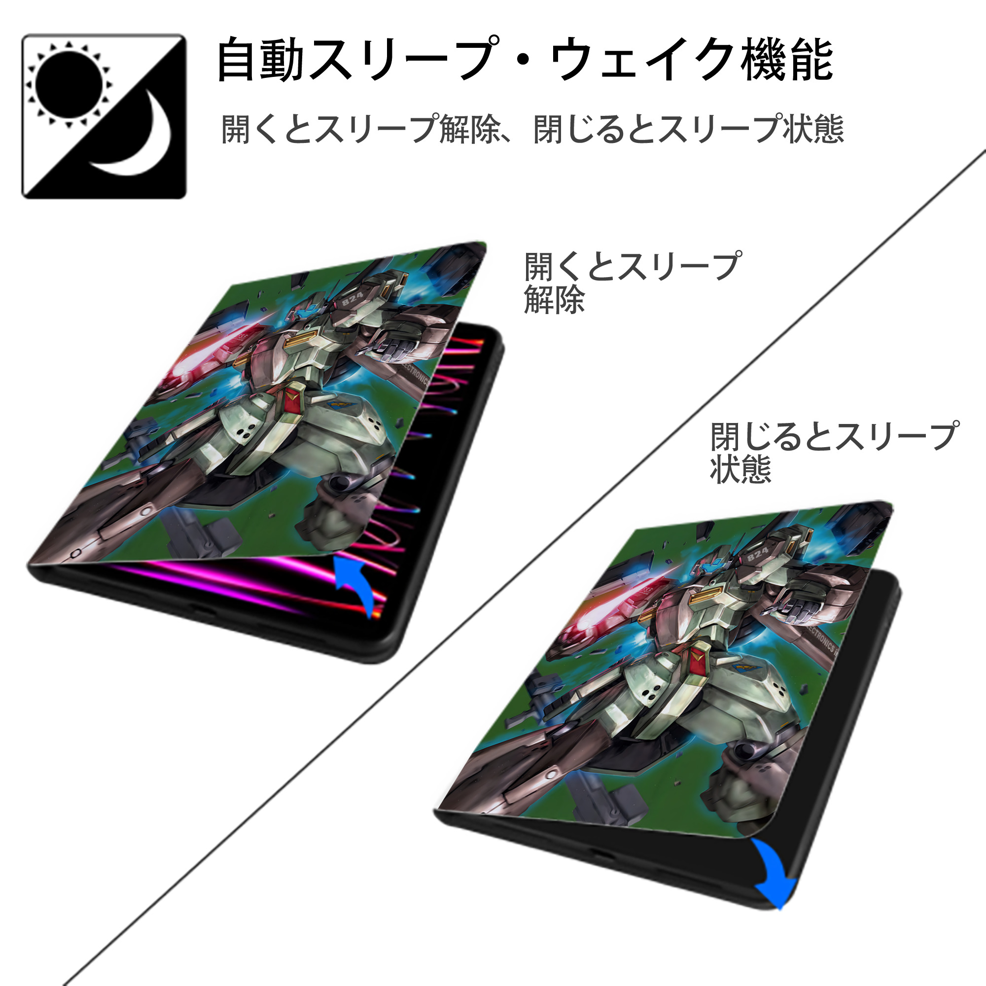 機動戦士ガンダム Mobile Suit Gundam IPad ケース ペン収納付き 三つ折りスタンド PUレザー×シリコン 対応機種9.5/10.5/10.9インチ