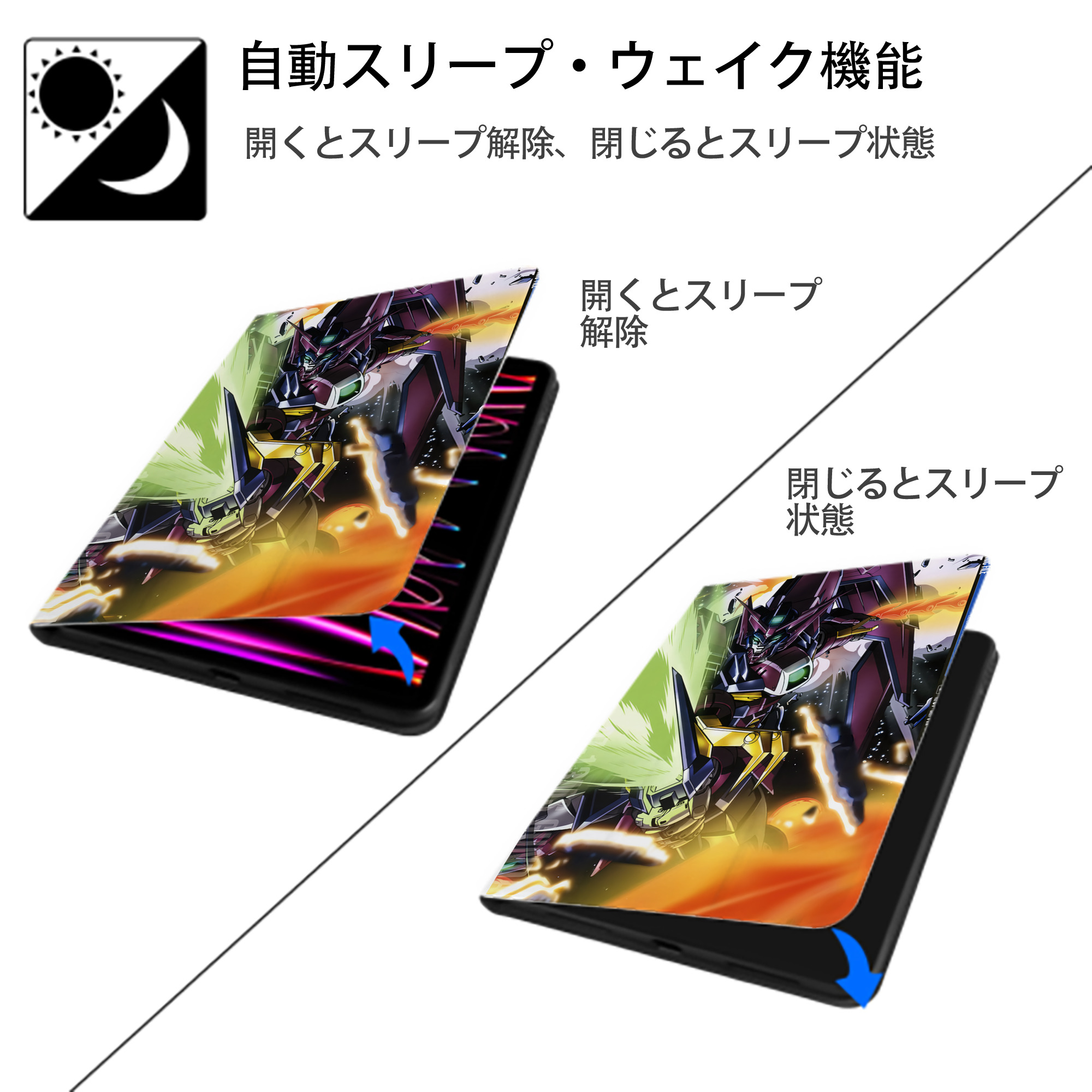 機動戦士ガンダム Mobile Suit Gundam IPad ケース ペン収納付き 三つ折りスタンド PUレザー×シリコン 対応機種9.5/10.5/10.9インチ