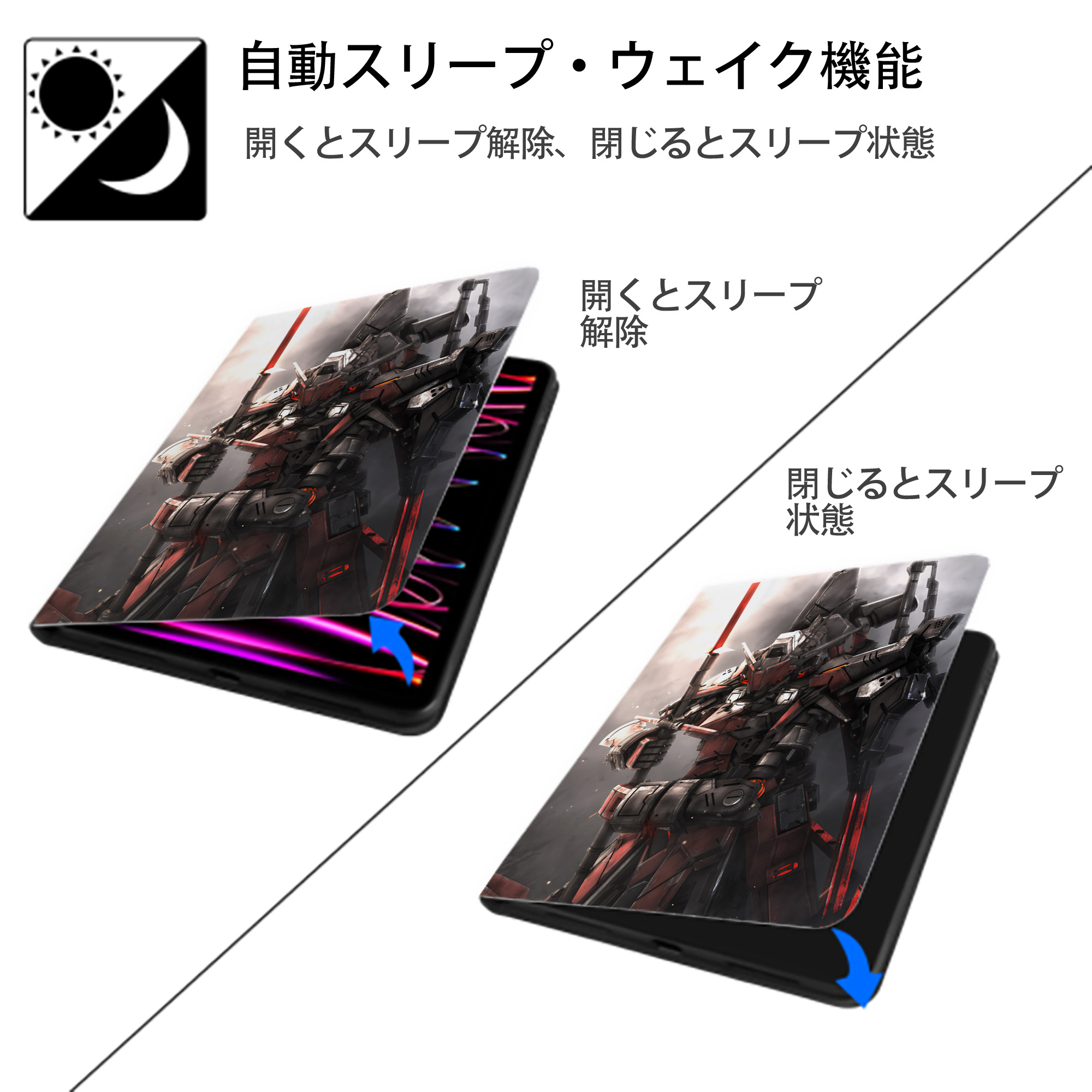 機動戦士ガンダム Mobile Suit Gundam IPad ケース ペン収納付き 三つ折りスタンド PUレザー×シリコン 対応機種9.5/10.5/10.9インチ