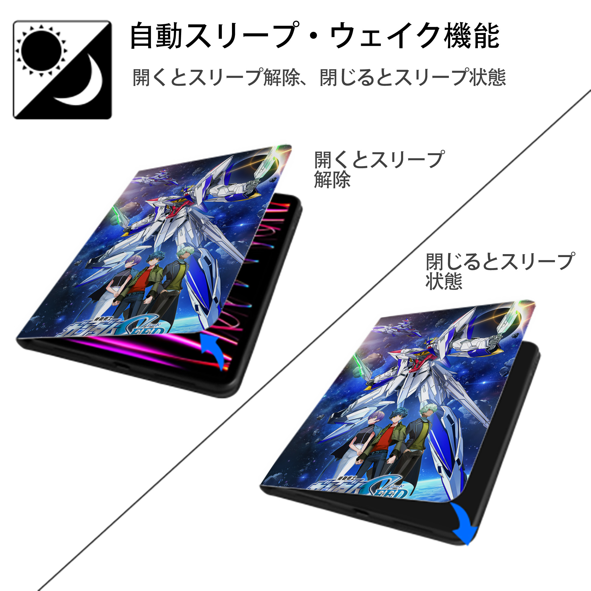 機動戦士ガンダム Mobile Suit Gundam IPad ケース ペン収納付き 三つ折りスタンド PUレザー×シリコン 対応機種9.5/10.5/10.9インチ