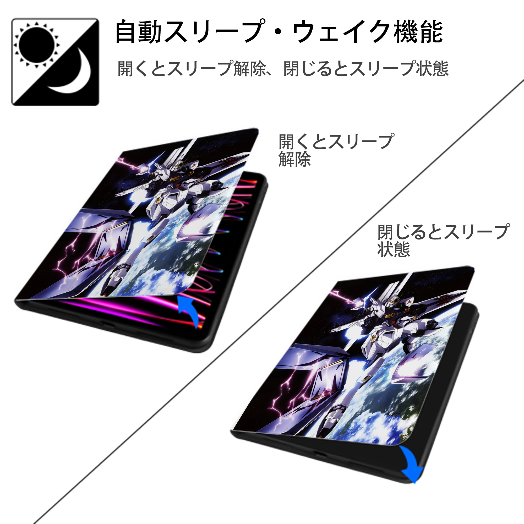 機動戦士ガンダム Mobile Suit Gundam IPad ケース ペン収納付き 三つ折りスタンド PUレザー×シリコン 対応機種9.5/10.5/10.9インチ