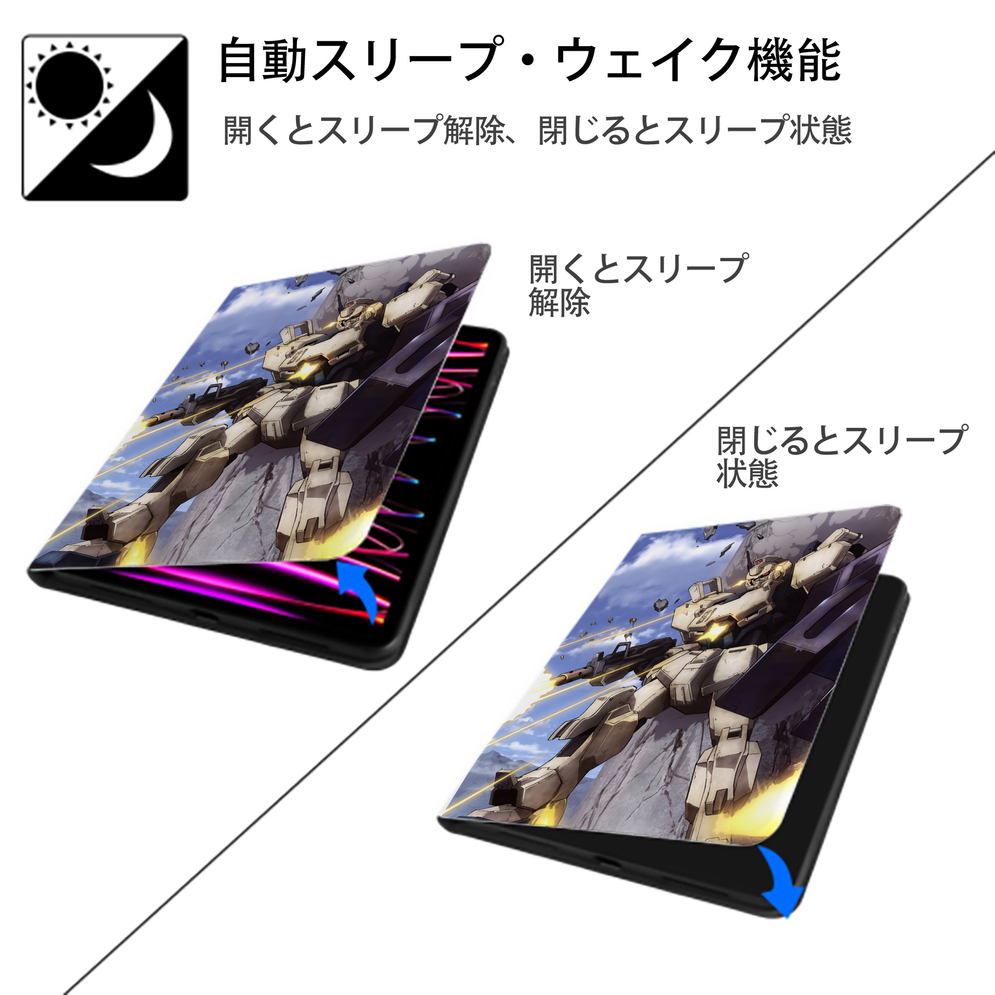 機動戦士ガンダム Mobile Suit Gundam IPad ケース ペン収納付き 三つ折りスタンド PUレザー×シリコン 対応機種9.5/10.5/10.9インチ