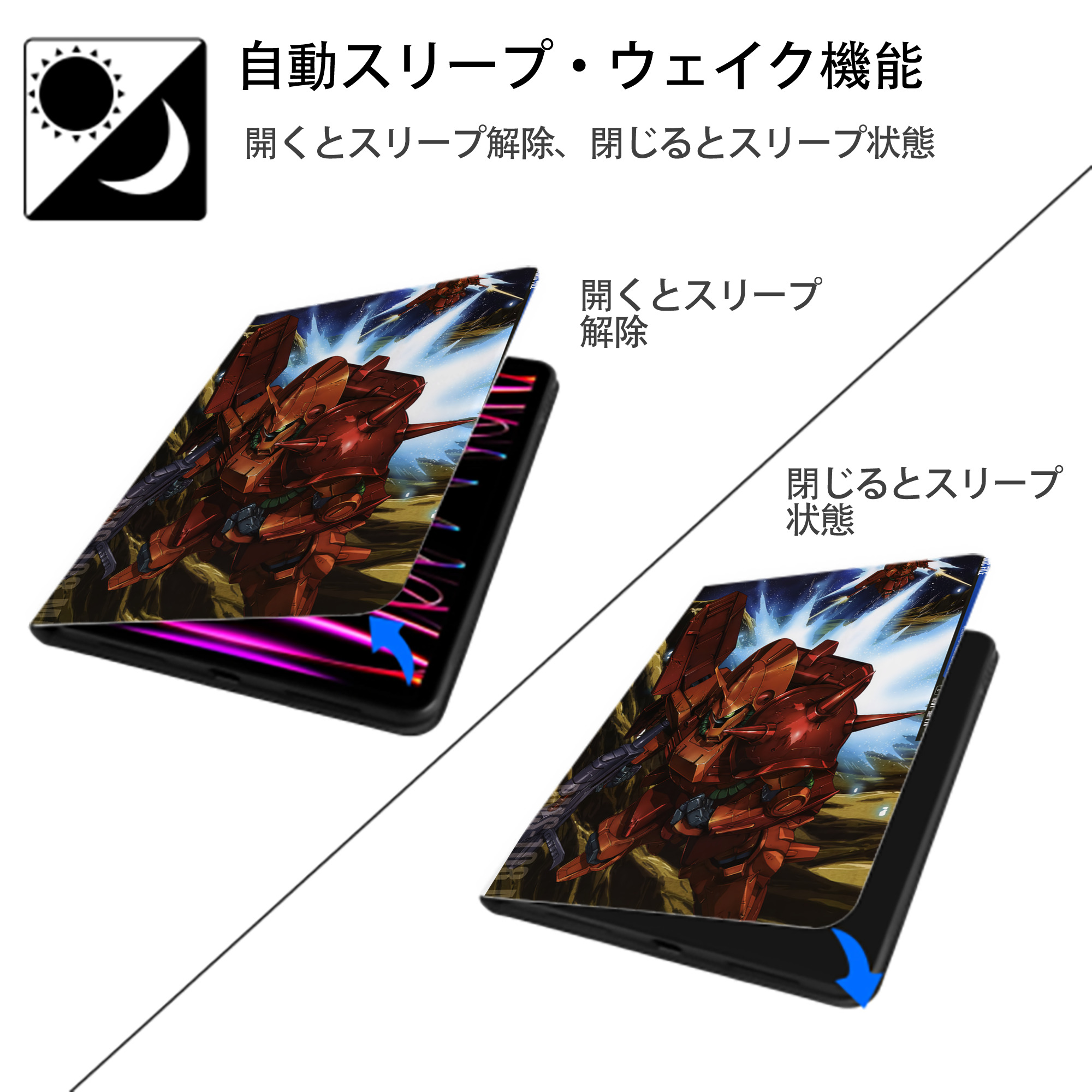 機動戦士ガンダム Mobile Suit Gundam IPad ケース ペン収納付き 三つ折りスタンド PUレザー×シリコン 対応機種9.5/10.5/10.9インチ