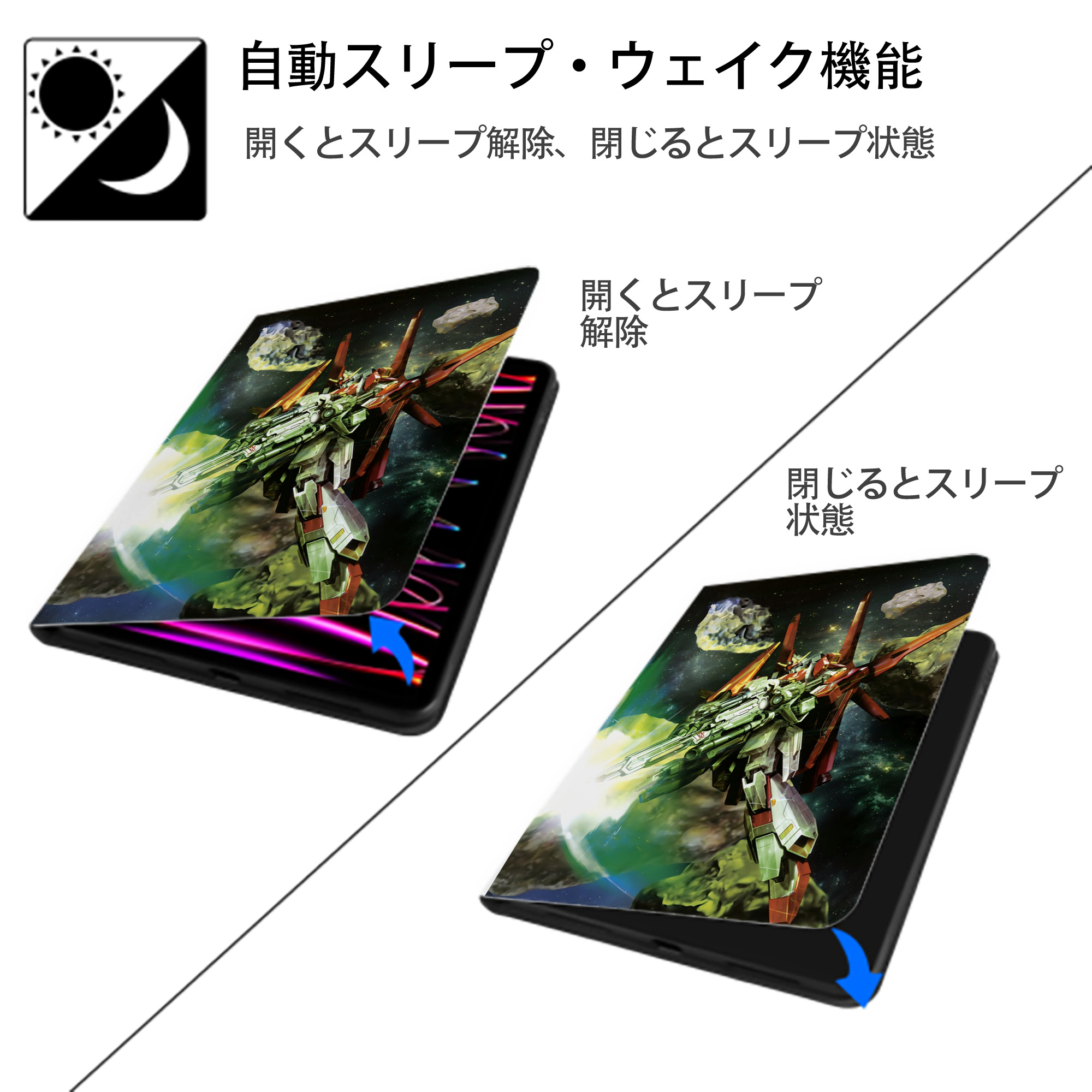 機動戦士ガンダム Mobile Suit Gundam IPad ケース ペン収納付き 三つ折りスタンド PUレザー×シリコン 対応機種9.5/10.5/10.9インチ