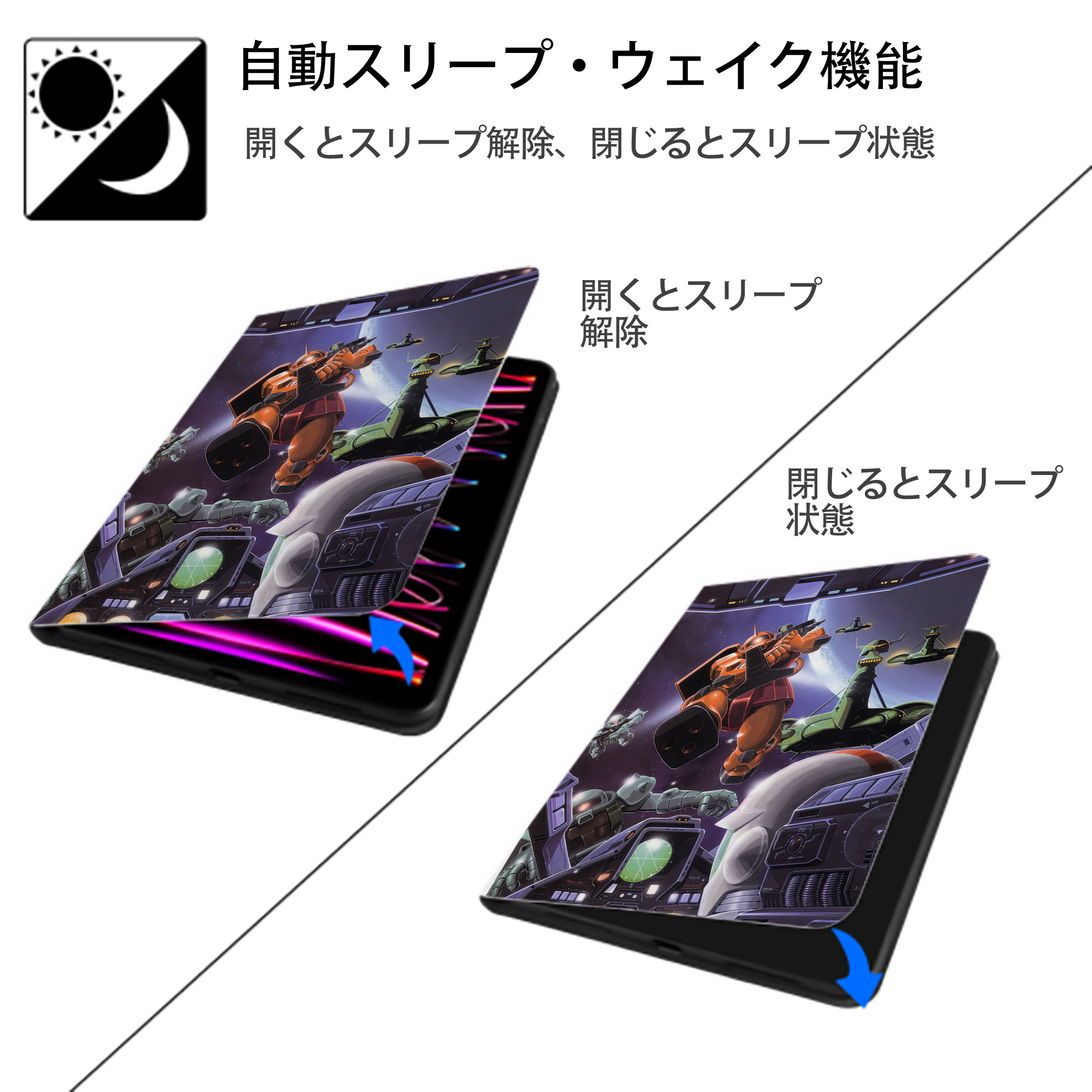 機動戦士ガンダム Mobile Suit Gundam IPad ケース ペン収納付き 三つ折りスタンド PUレザー×シリコン 対応機種9.5/10.5/10.9インチ