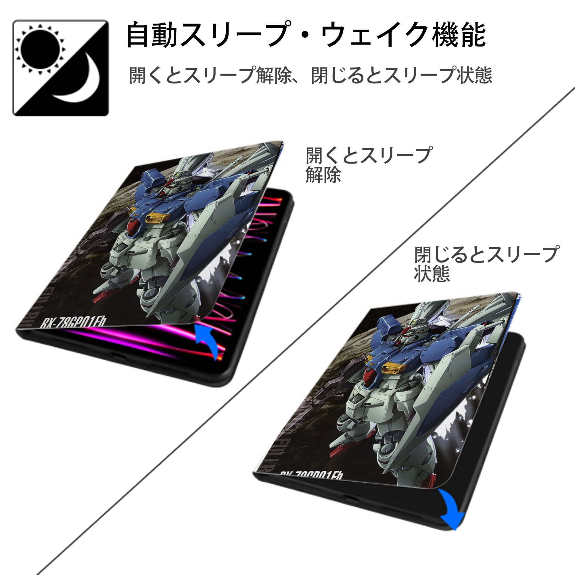 機動戦士ガンダム Mobile Suit Gundam IPad ケース ペン収納付き 三つ折りスタンド PUレザー×シリコン 対応機種9.5/10.5/10.9インチ