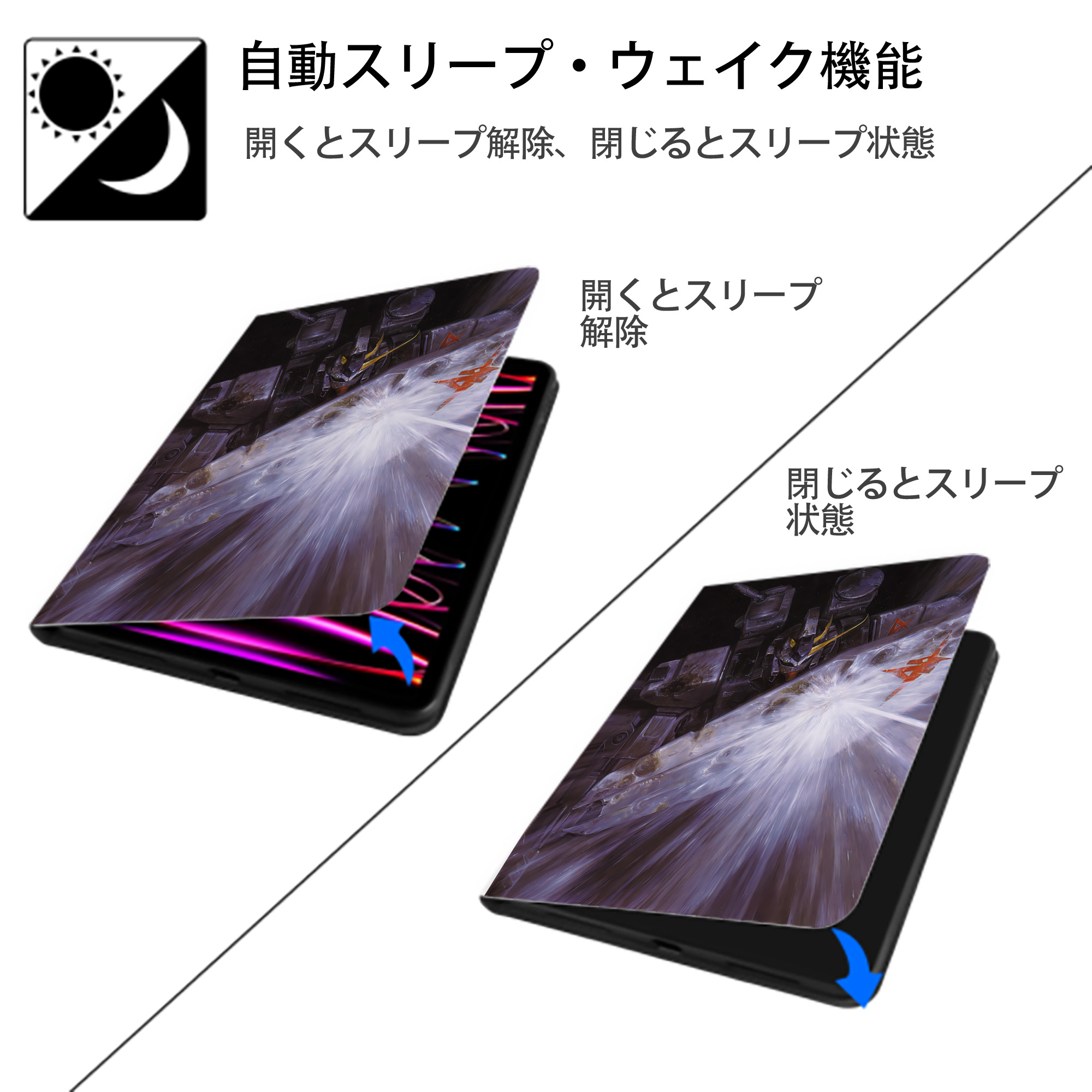 機動戦士ガンダム Mobile Suit Gundam IPad ケース ペン収納付き 三つ折りスタンド PUレザー×シリコン 対応機種9.5/10.5/10.9インチ