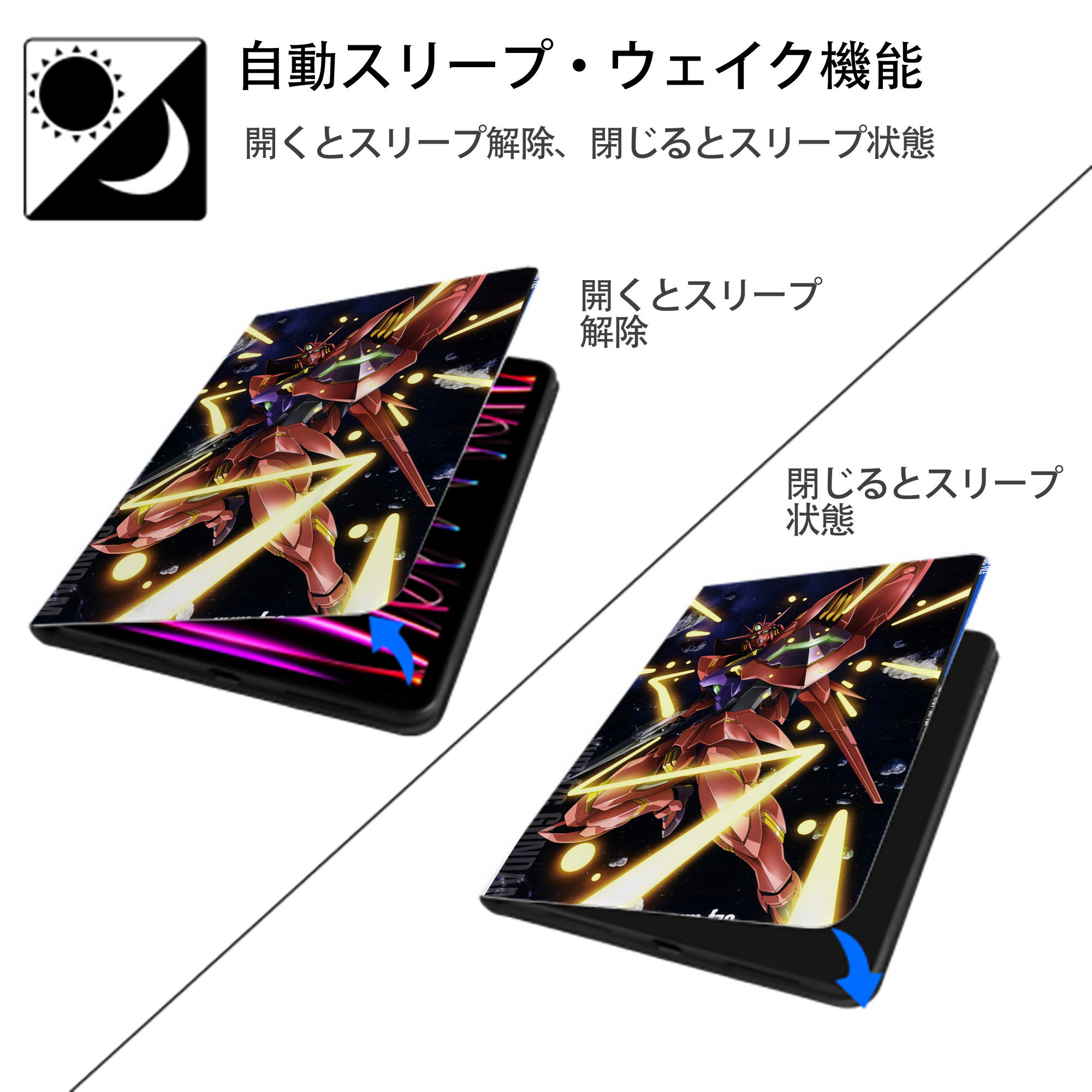 機動戦士ガンダム Mobile Suit Gundam IPad ケース ペン収納付き 三つ折りスタンド PUレザー×シリコン 対応機種9.5/10.5/10.9インチ