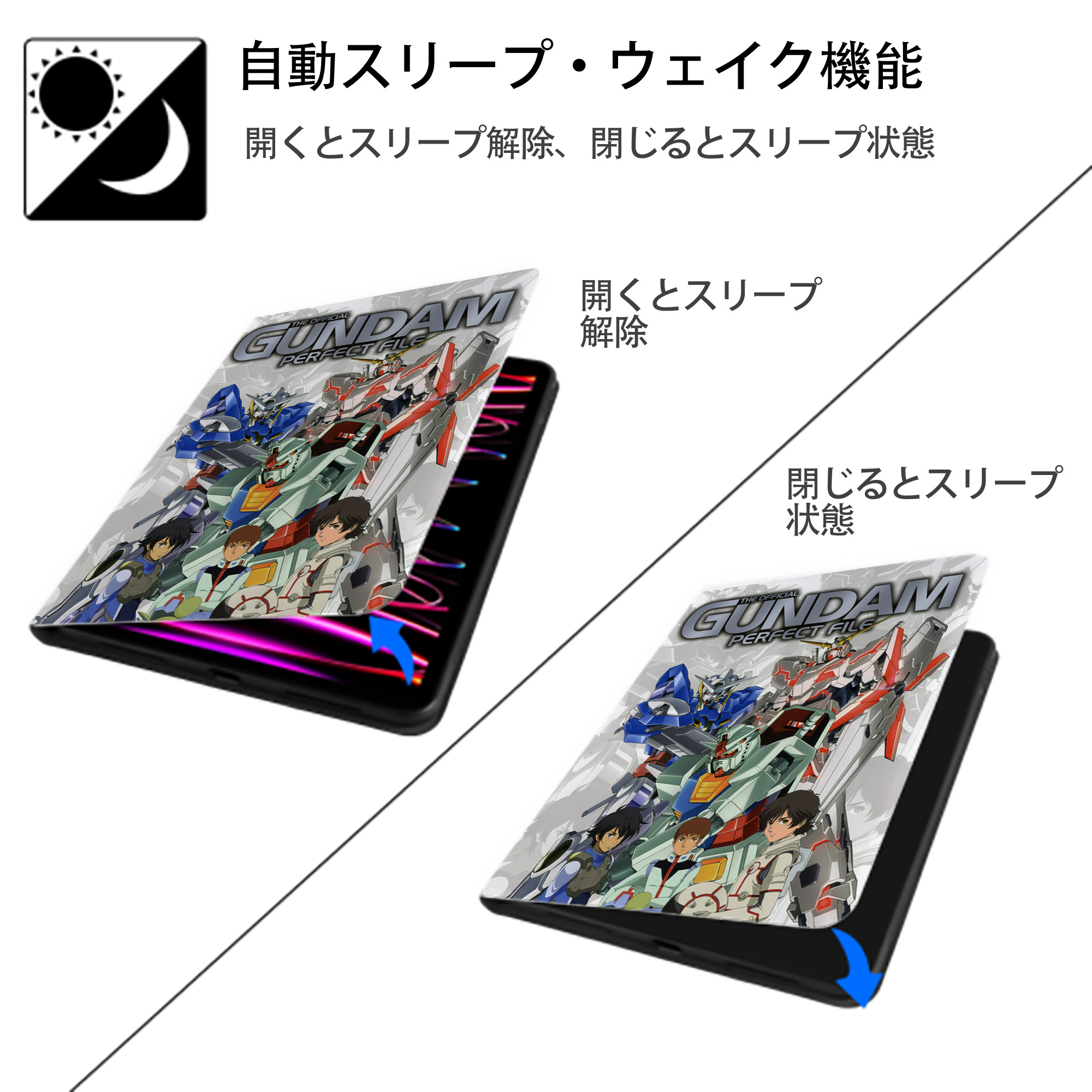 機動戦士ガンダム Mobile Suit Gundam IPad ケース ペン収納付き 三つ折りスタンド PUレザー×シリコン 対応機種9.5/10.5/10.9インチ