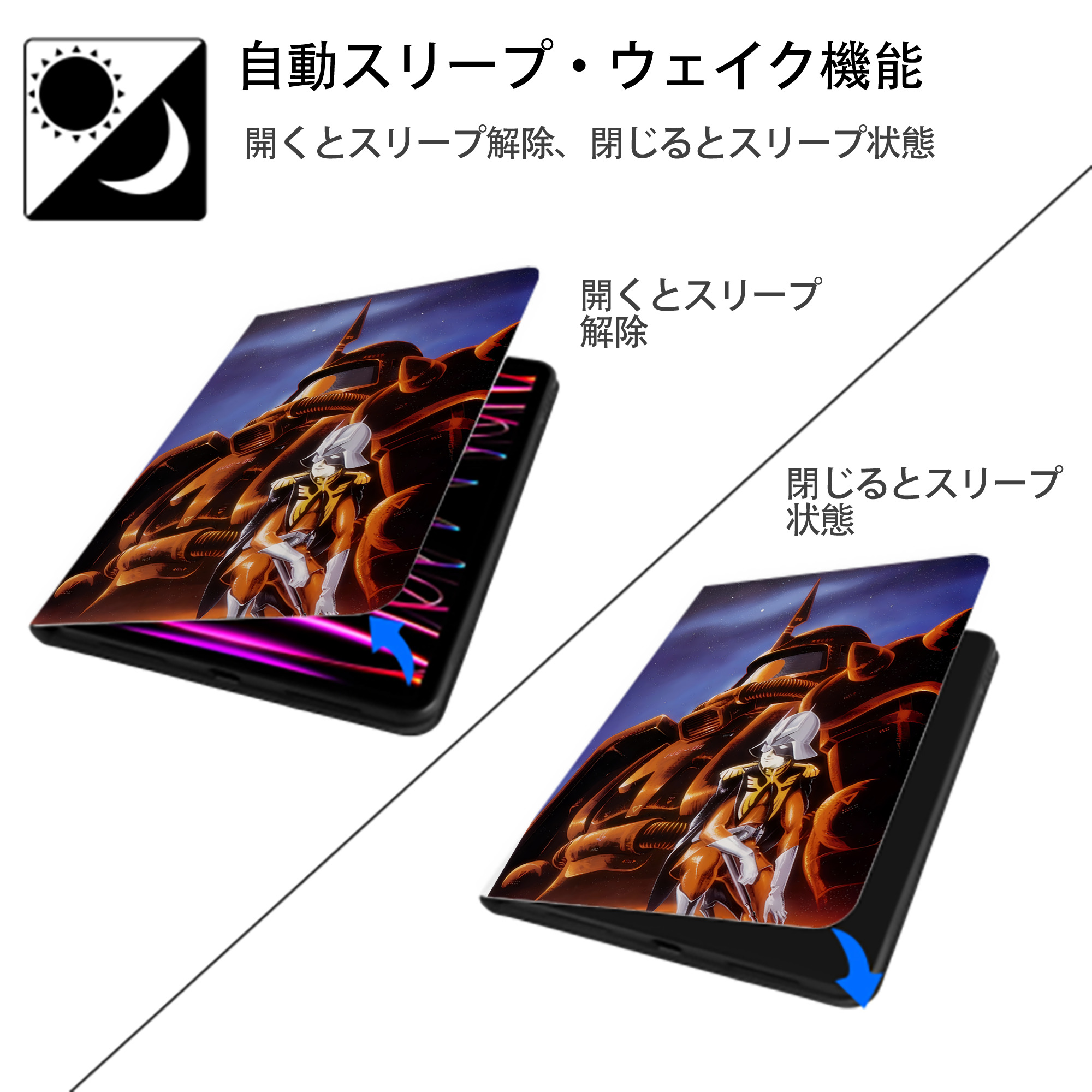 機動戦士ガンダム Mobile Suit Gundam IPad ケース ペン収納付き 三つ折りスタンド PUレザー×シリコン 対応機種9.5/10.5/10.9インチ