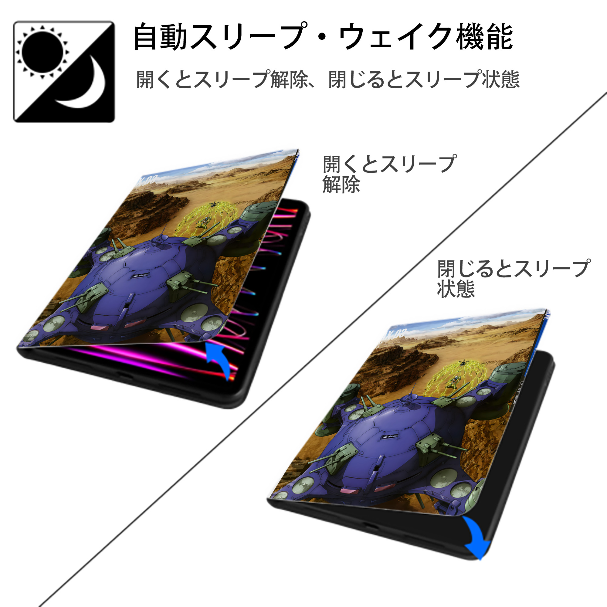 機動戦士ガンダム Mobile Suit Gundam IPad ケース ペン収納付き 三つ折りスタンド PUレザー×シリコン 対応機種9.5/10.5/10.9インチ