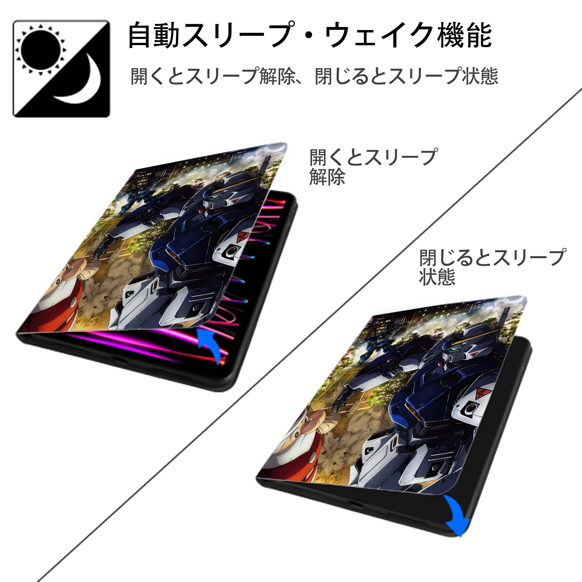 機動戦士ガンダム Mobile Suit Gundam IPad ケース ペン収納付き 三つ折りスタンド PUレザー×シリコン 対応機種9.5/10.5/10.9インチ