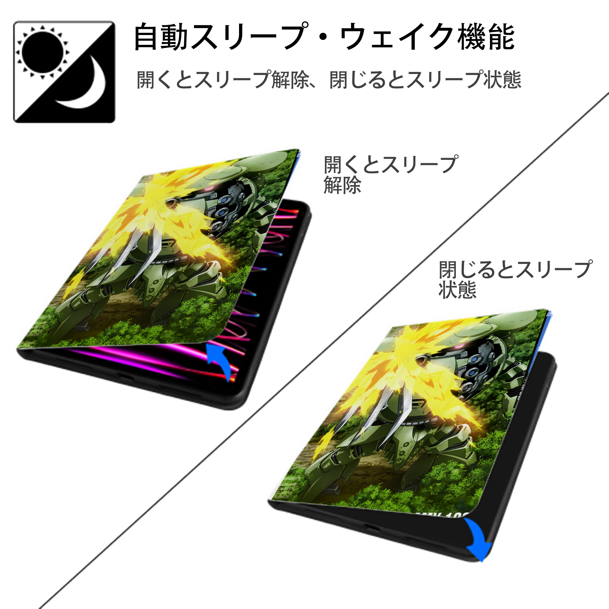 機動戦士ガンダム Mobile Suit Gundam IPad ケース ペン収納付き 三つ折りスタンド PUレザー×シリコン 対応機種9.5/10.5/10.9インチ